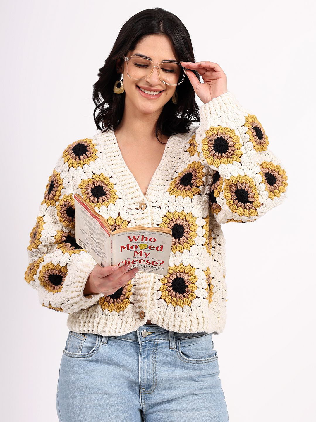 Velvery Women Floral Knitted Embroidered Cardigan