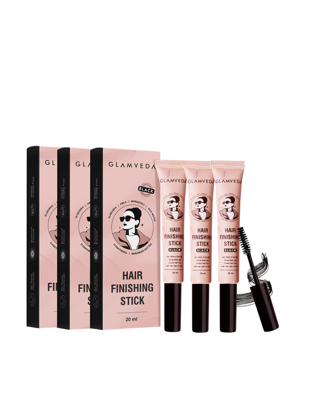 GLAMVEDA Set Of 3 Hair Finishing Gel Stick With Aloevera - 20 ml Each - Black