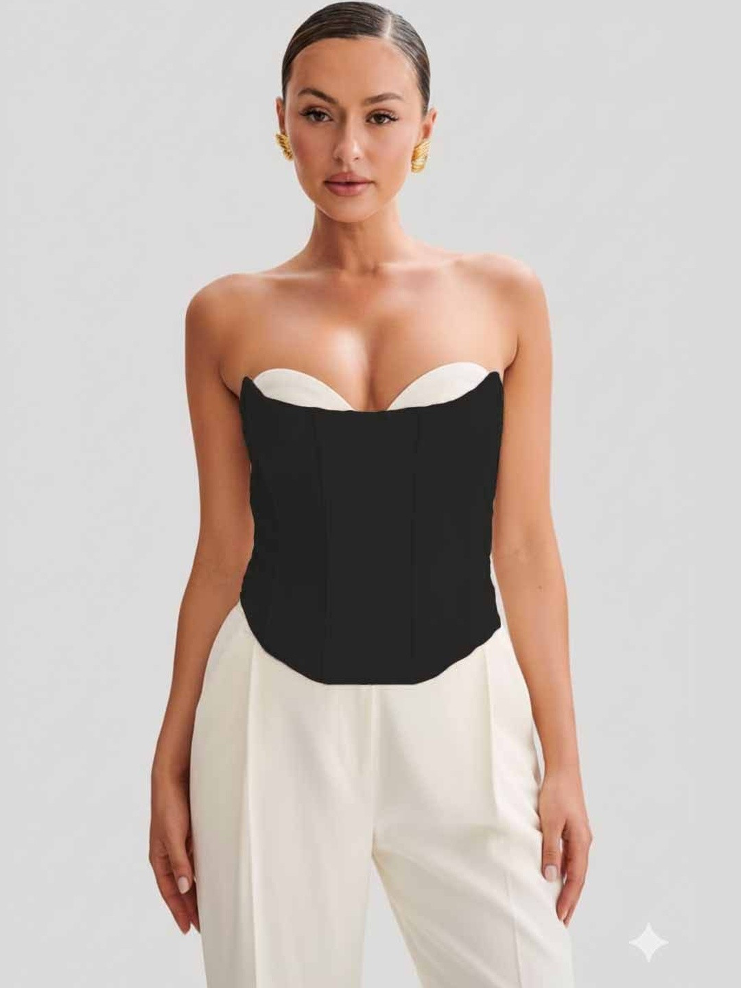 Pookiie Women Sweetheart Neck Corset Crop Top