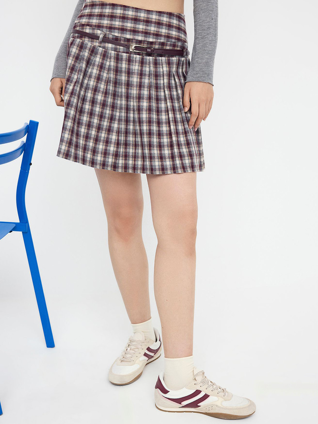 Trendyol Checked Flared Cotton Mini Skirt