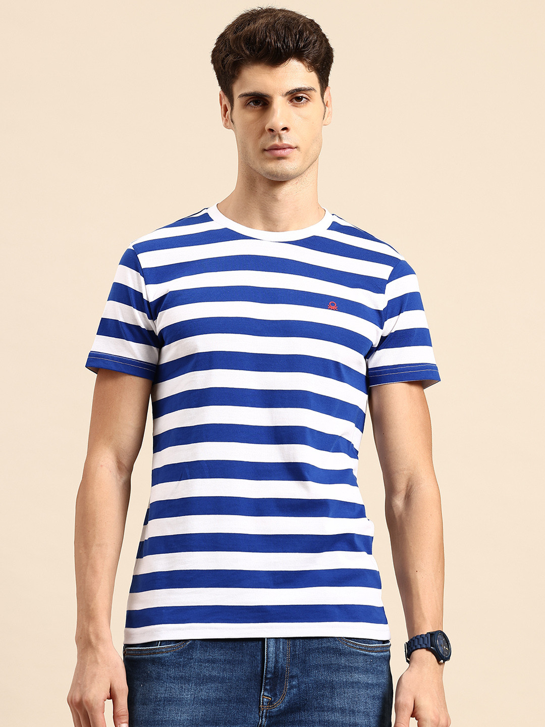 United Colors of Benetton Brand Logo Detail Horizontally Striped T-shirt