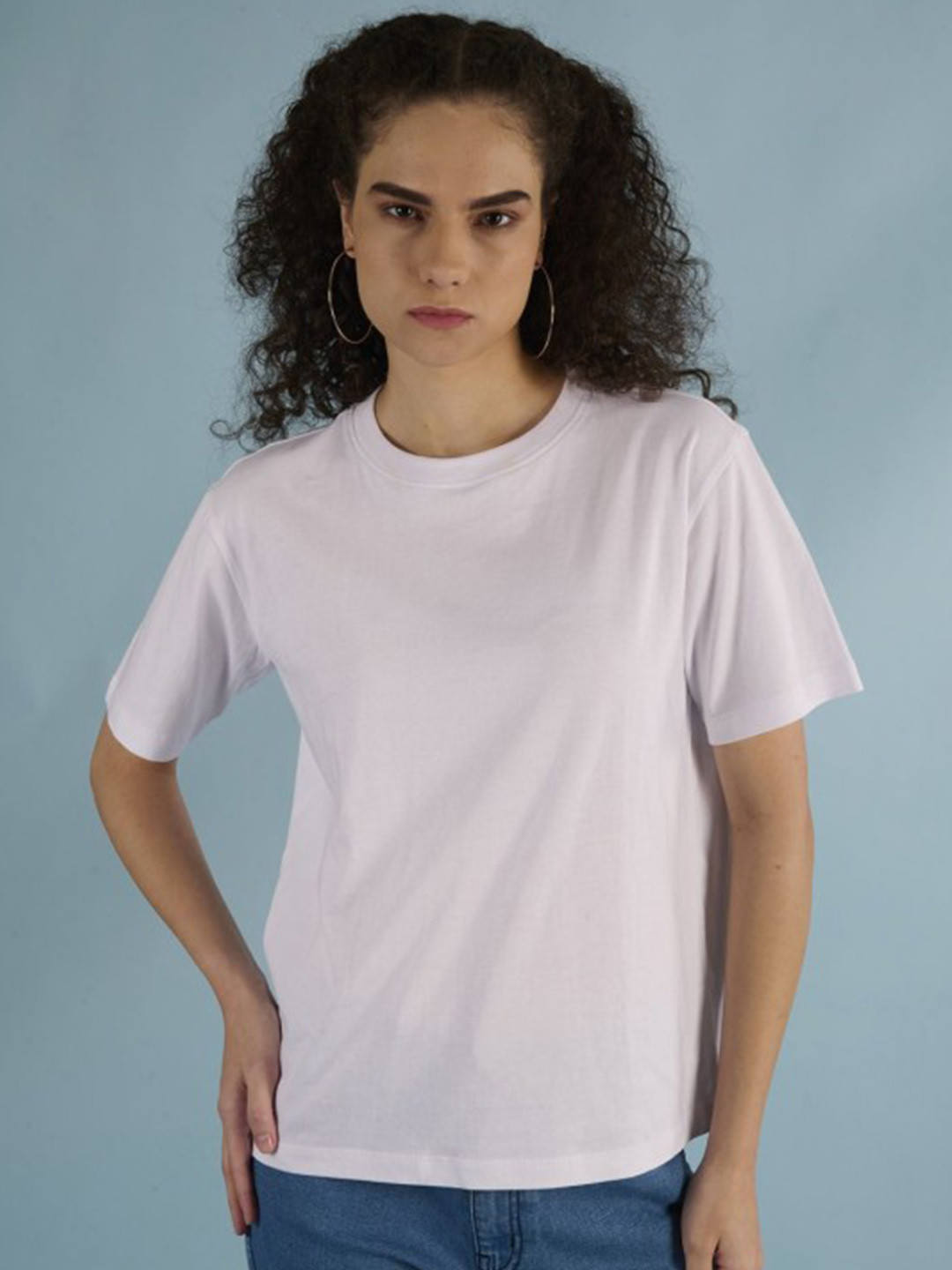 IVOC Women Solid Round Neck Cotton T-shirt