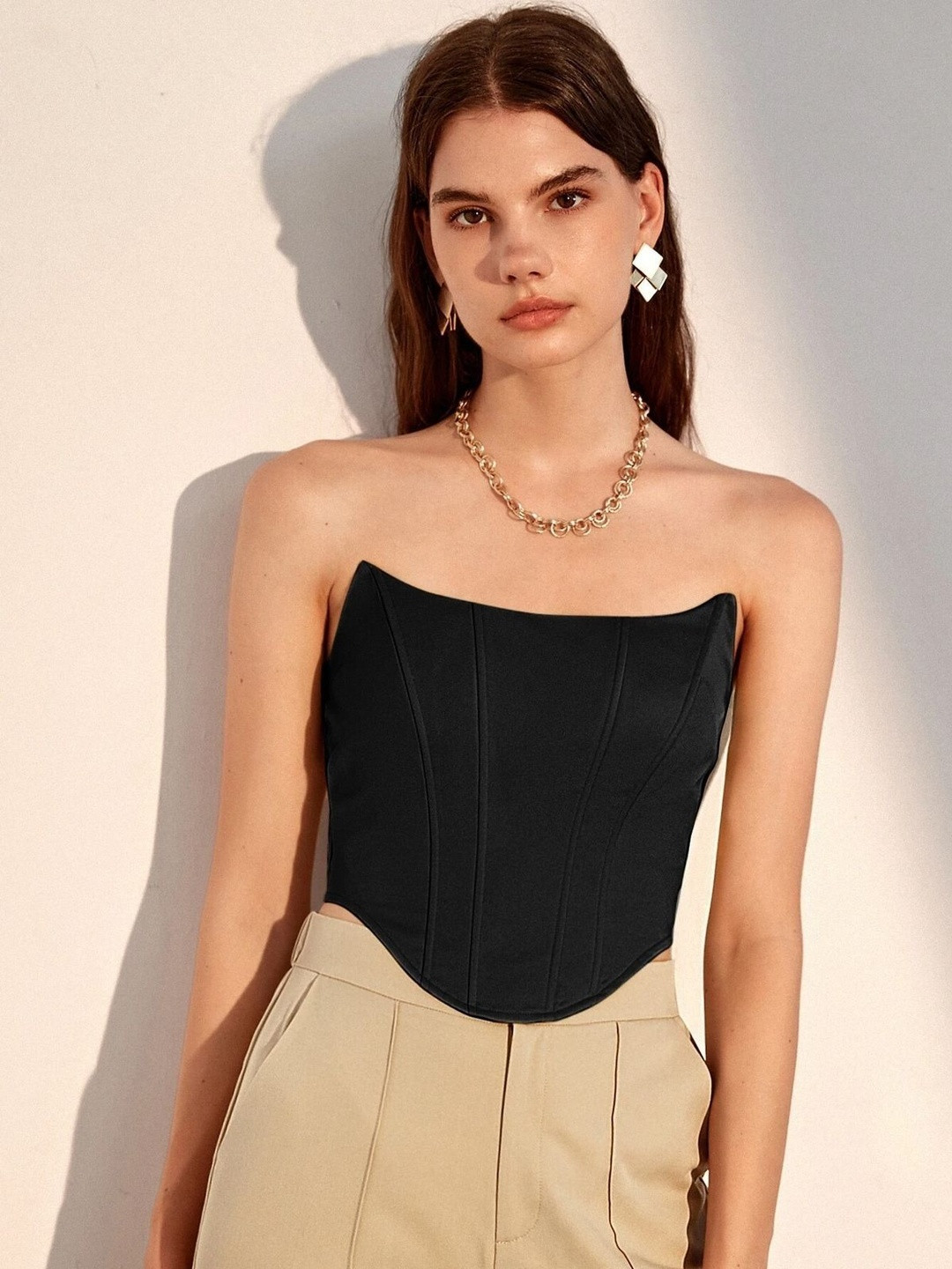 Pookiie Solid Corset Scuba Crop Top