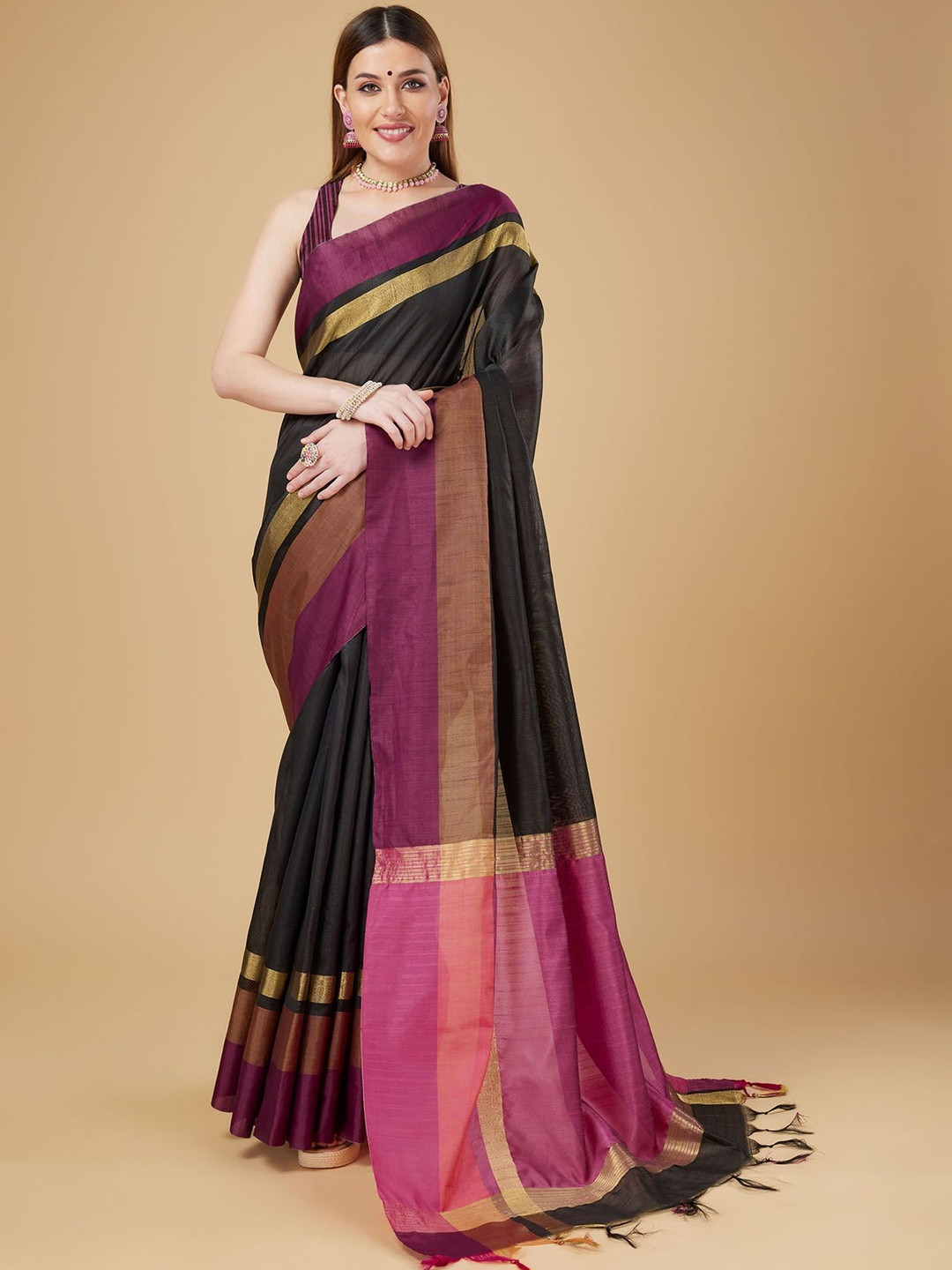 Elora Solid Zari Banarasi Saree With Blouse Piece