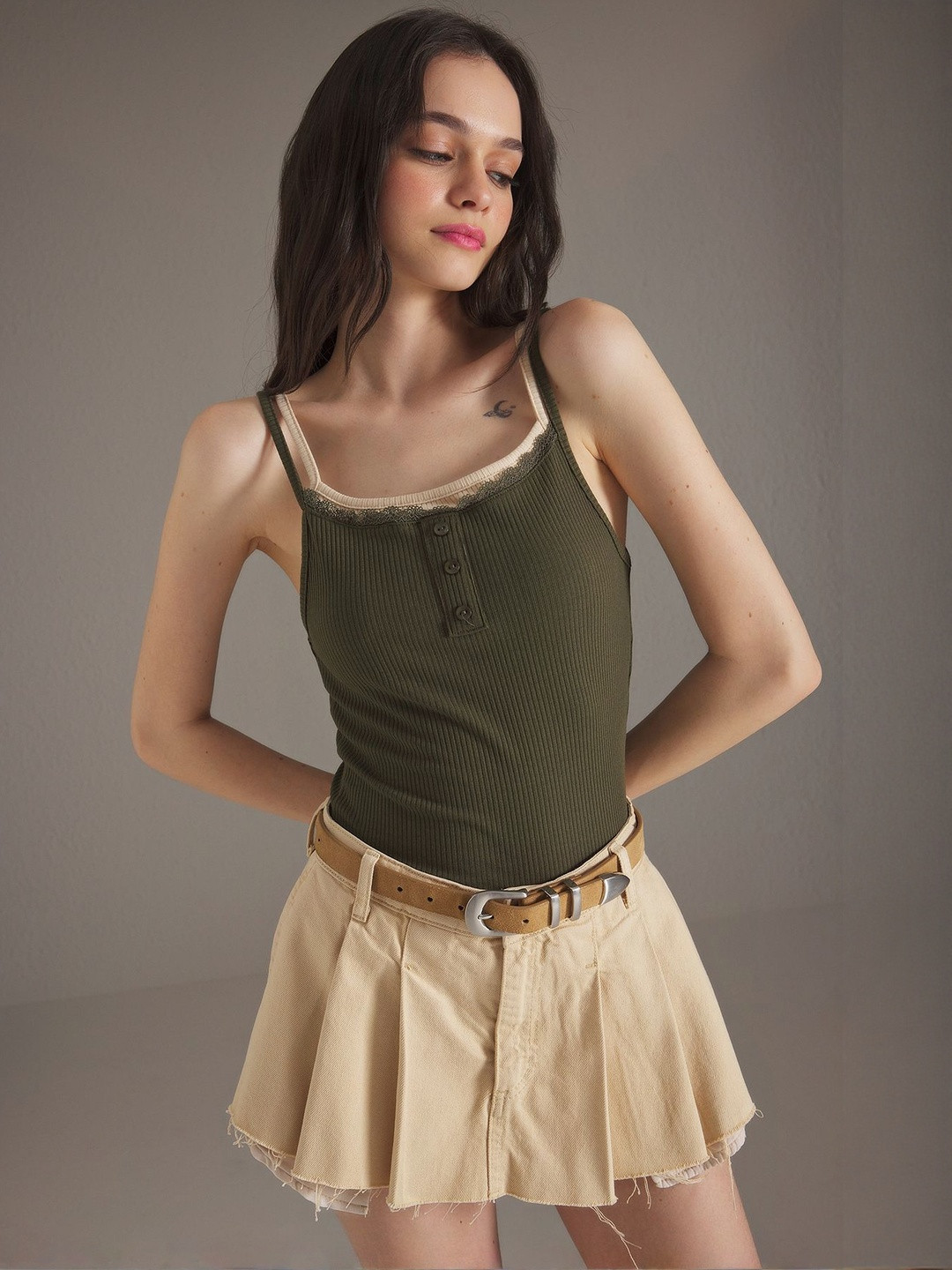 Trendyol Haki Women Ribbed Tank Top