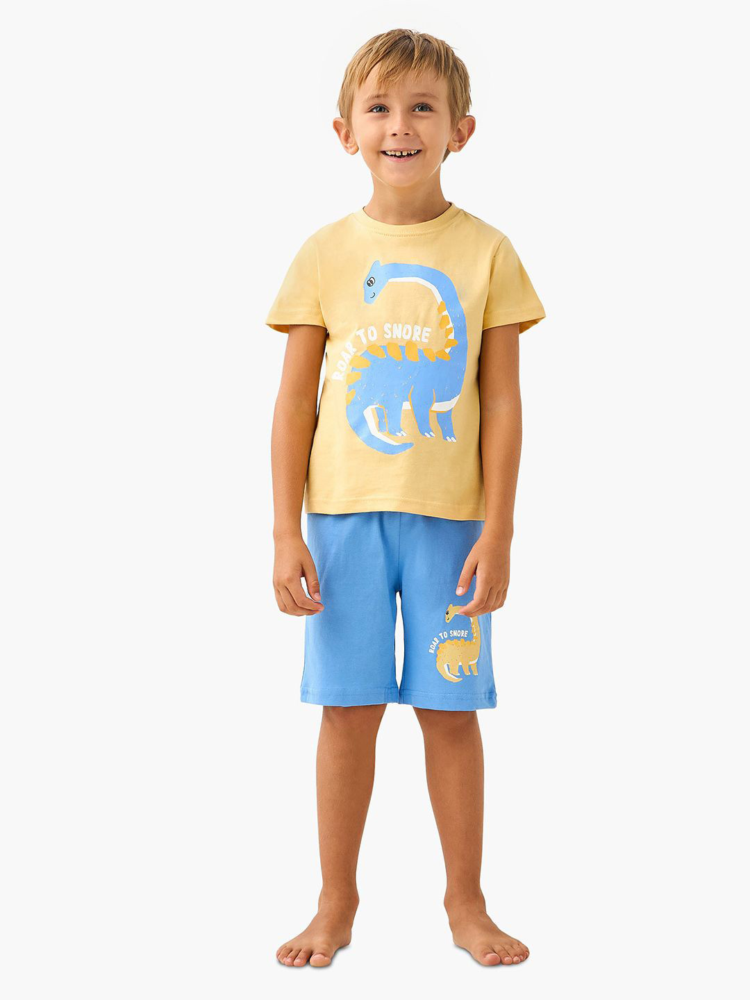 Juniors by Babyshop Boys Dinosaur Printed Pure Cotton T-Shirt & Shorts Night Suits