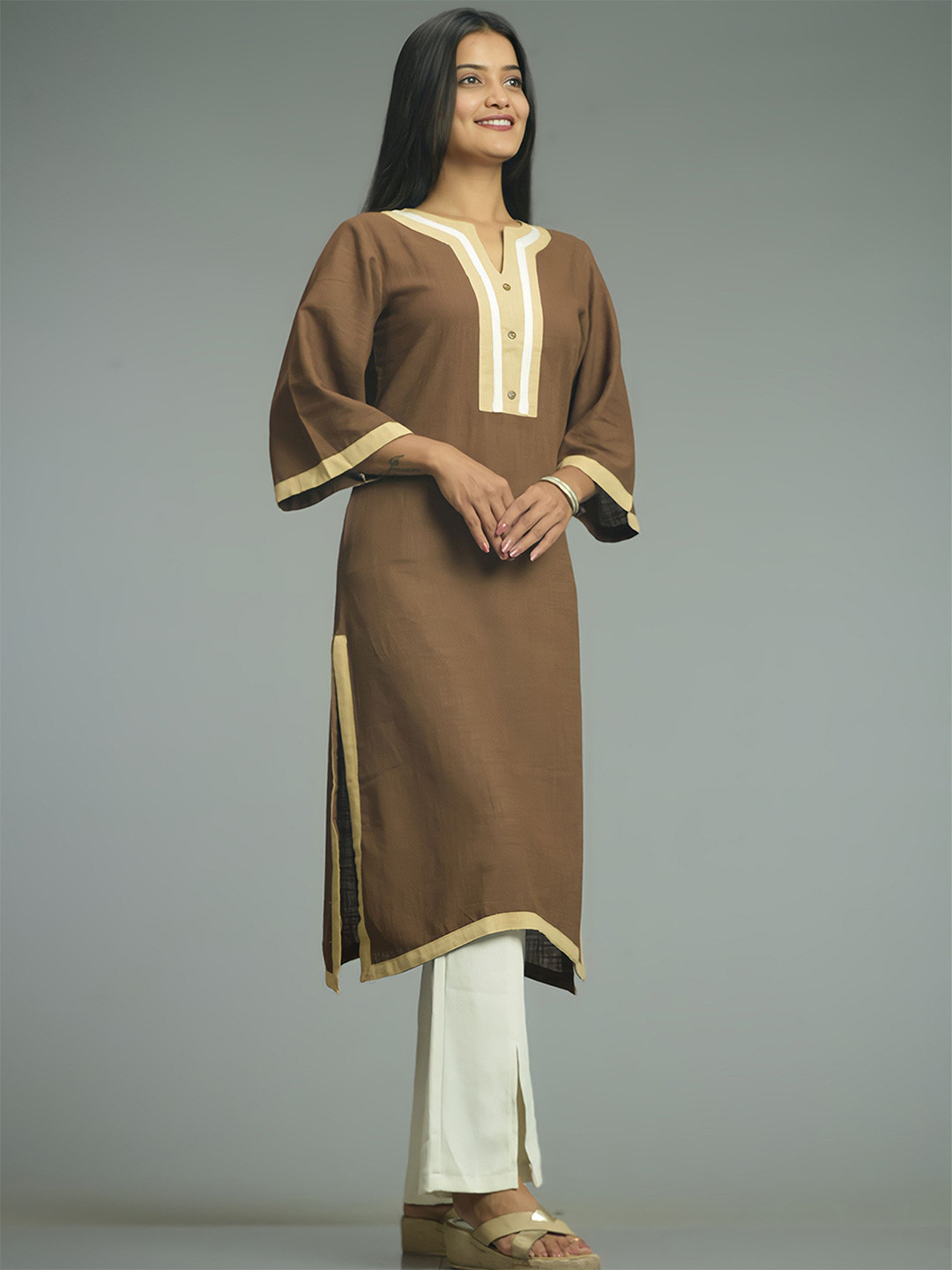 STREE BASICS Cotton Notch Neck Straight Kurta