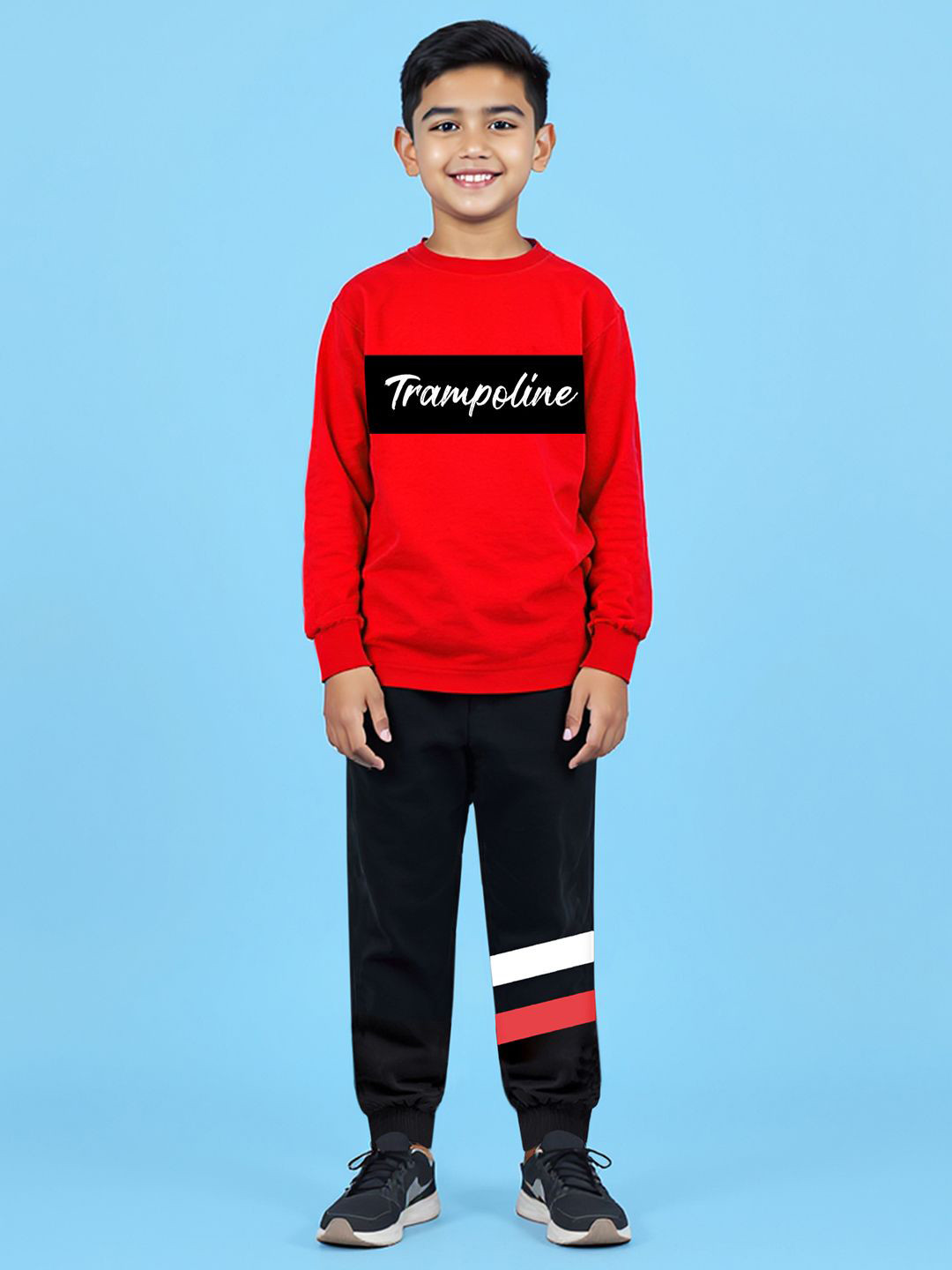YK X Trampoline Boys Printed Round Neck T-Shirt With Jogger