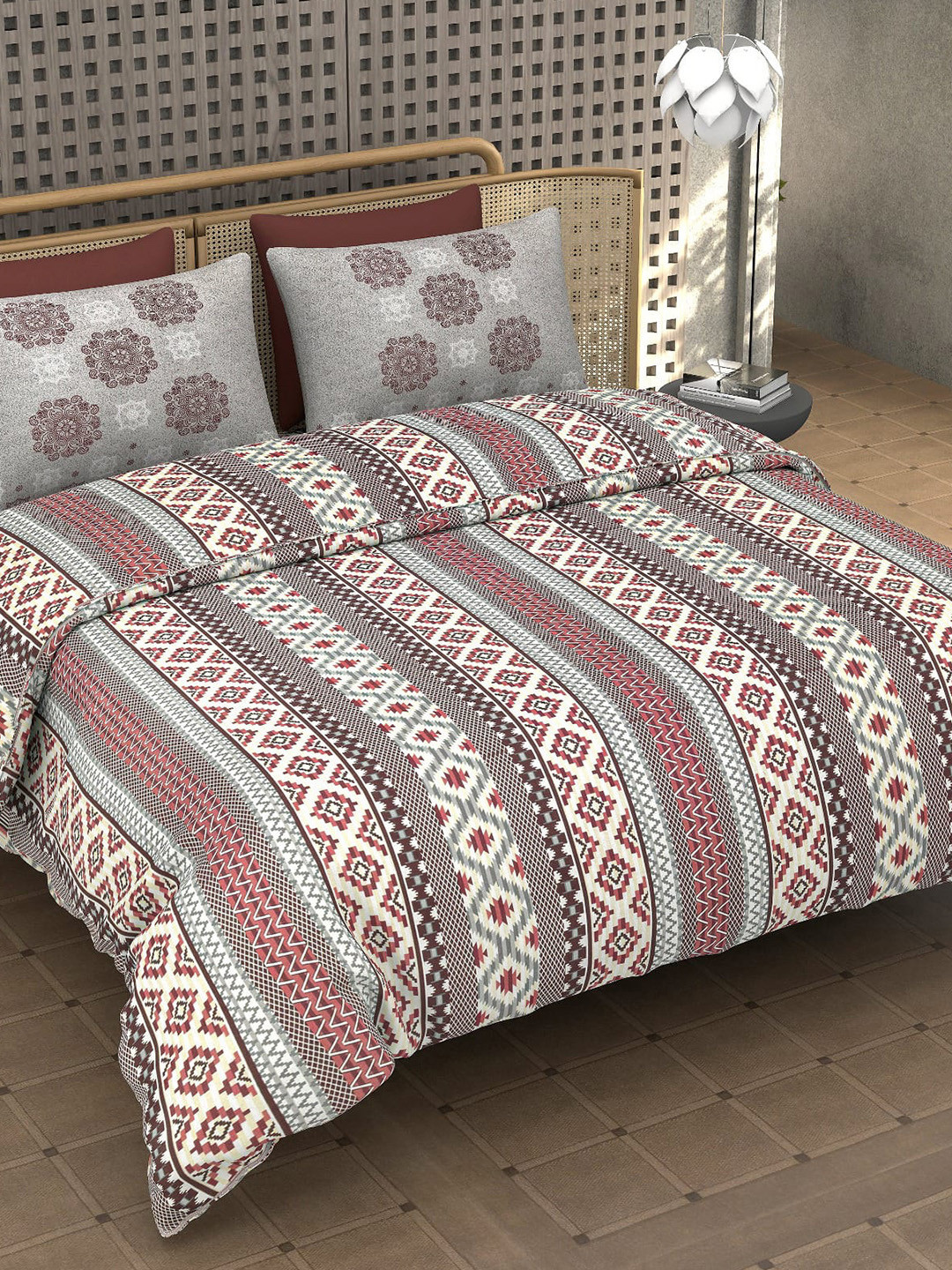 Homio Cream & Pink 400 TC King Cotton Bedsheet & Pillow Covers 108x108 inches