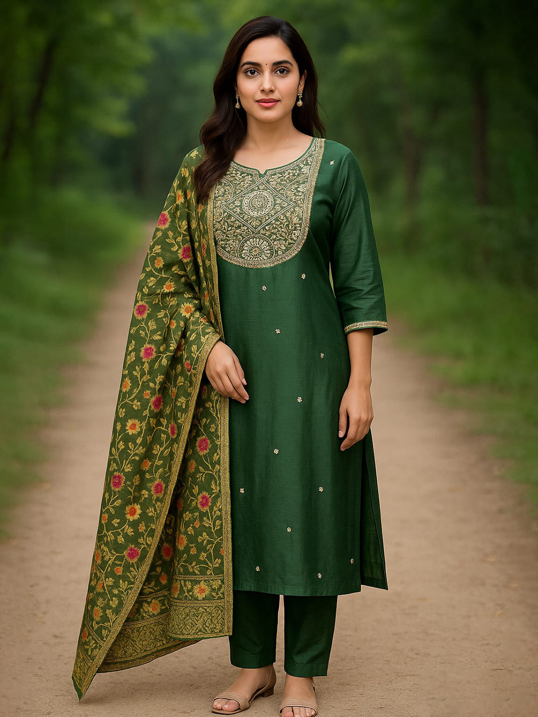 Agarwal Saree Women Ethnic Motifs Embroidered Kurta With Trousers & Dupatta Kurta Sets