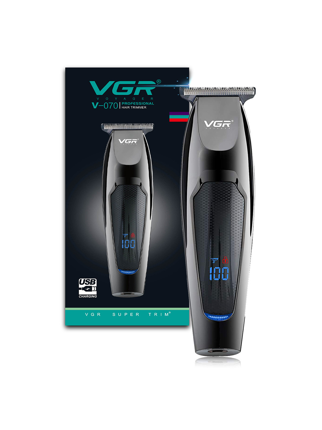 VGR V-070 Professional Hair Trimmer with LED Display - Black