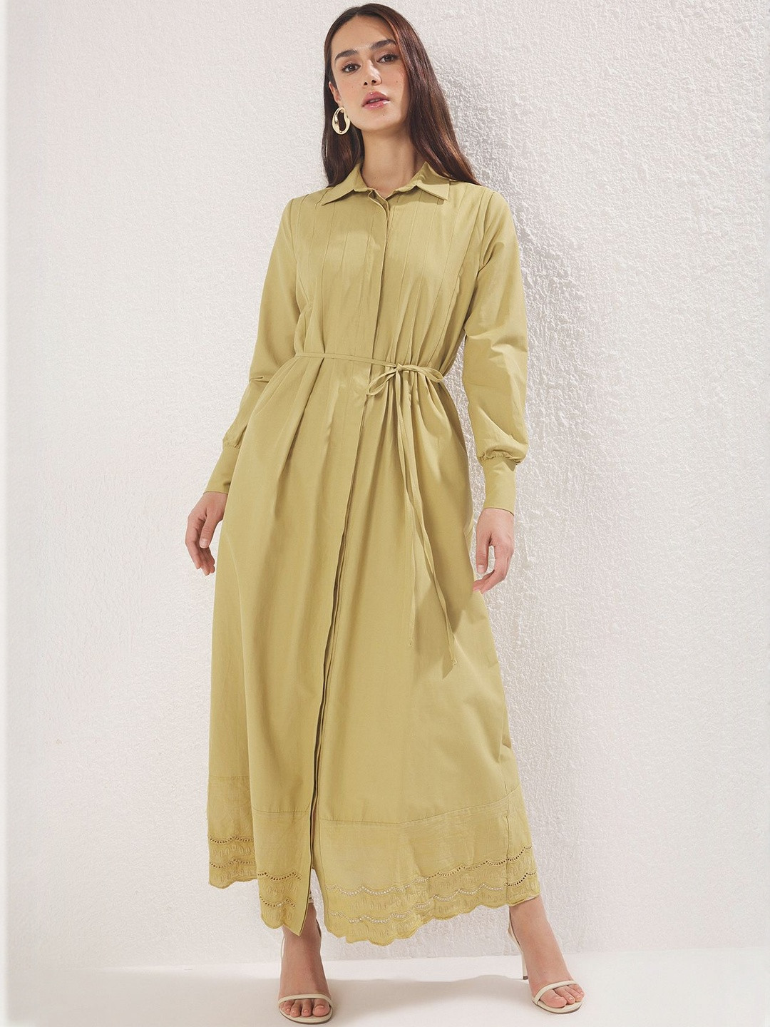 Trendyol Haki Women Cuffed Sleeves Shirt Maxi Dress