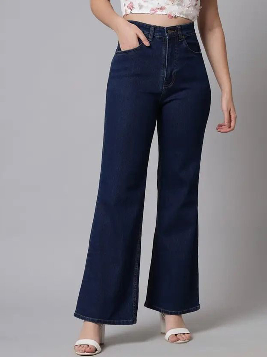 TYFFYN Women Wide Leg High-Rise No Fade Stretchable Jeans