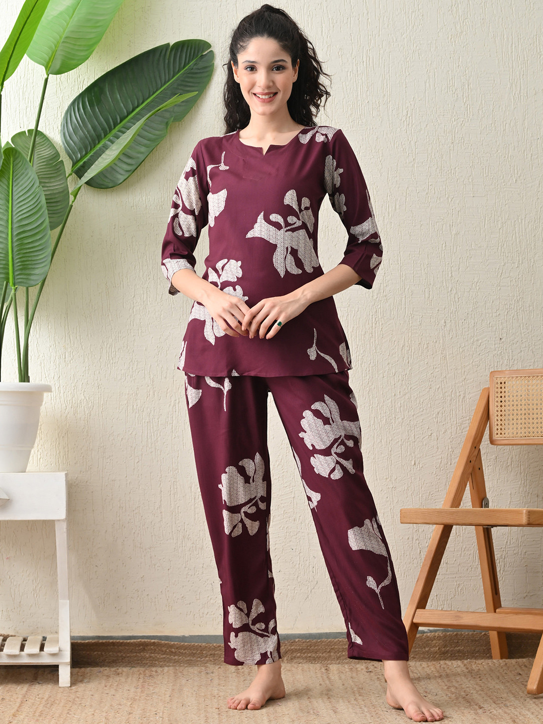 Ichaa Floral Printed Rayon Night suit