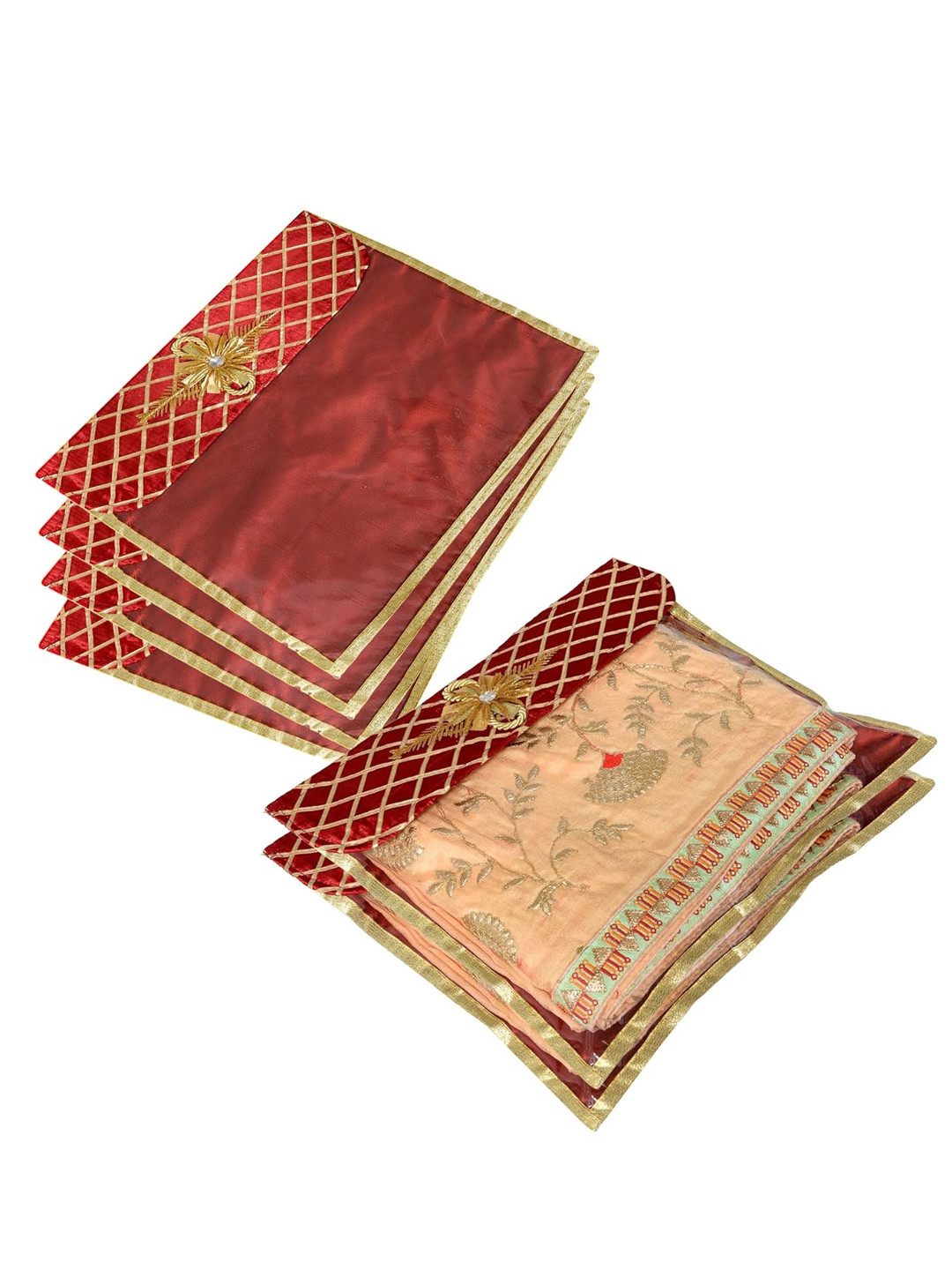 Kuber Industries Set Of 6 Maroon Single Packing Saree Cover Organizers