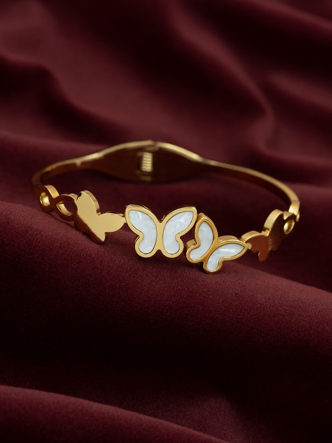 ARTKLIM Wings of Grace Stainless Steel Gold-Plated Enamelled Bangle-Style Bracelet