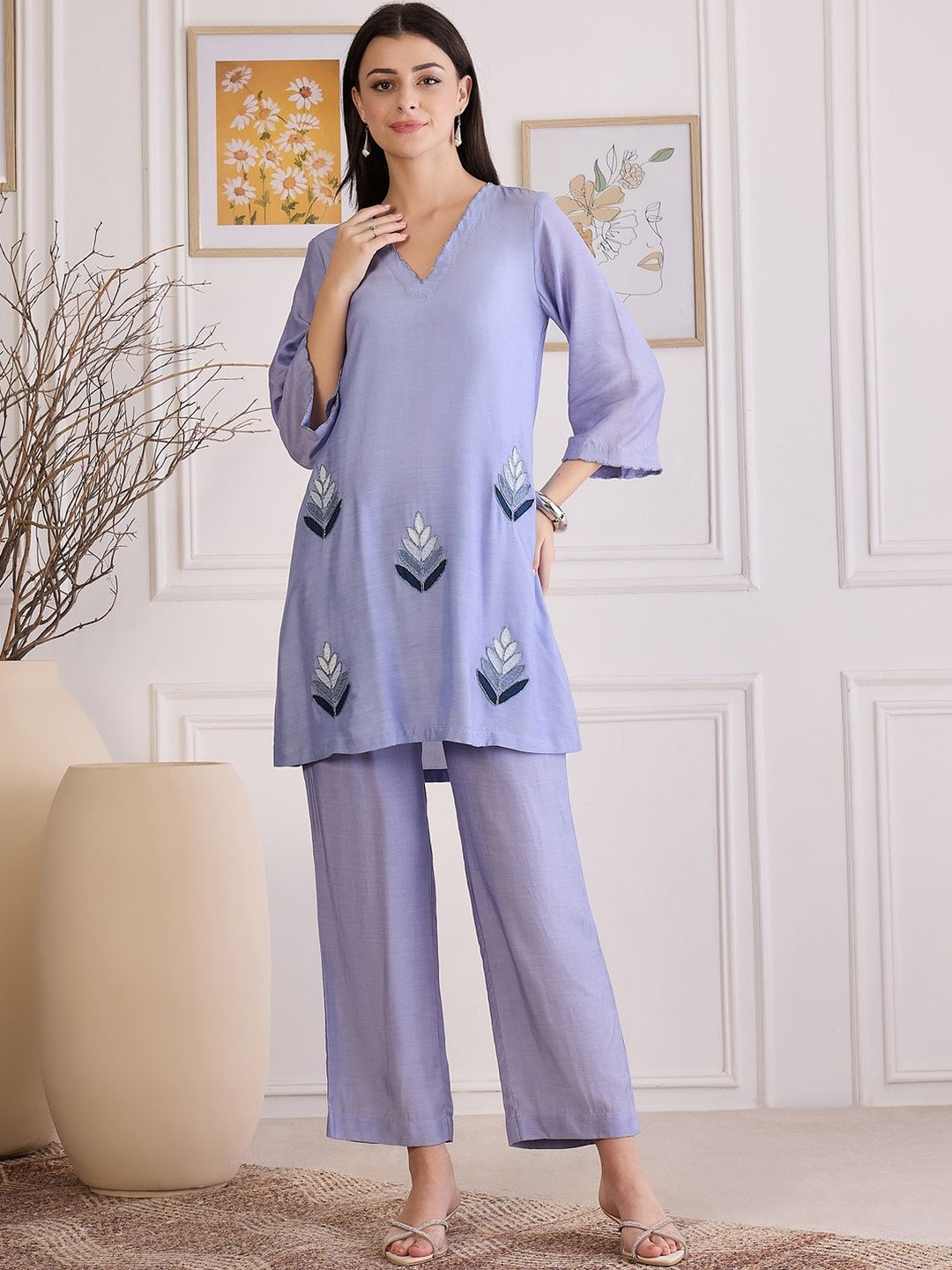 First Resort by Ramola Bachchan Embroidered Thread Work Straight Kurta With Trousers