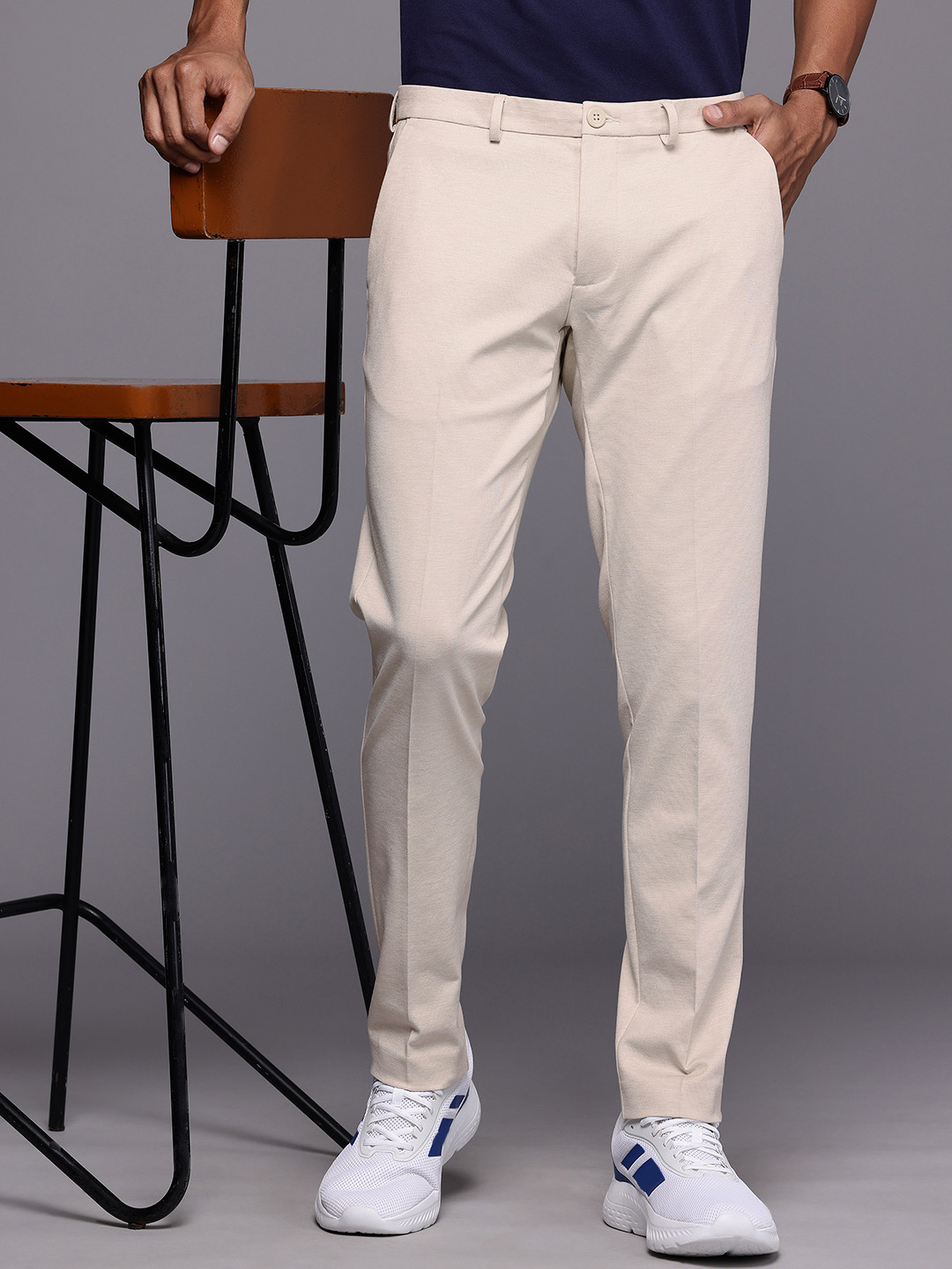 Louis Philippe Ath.Work Men Tapered Fit Smart Casual Trousers