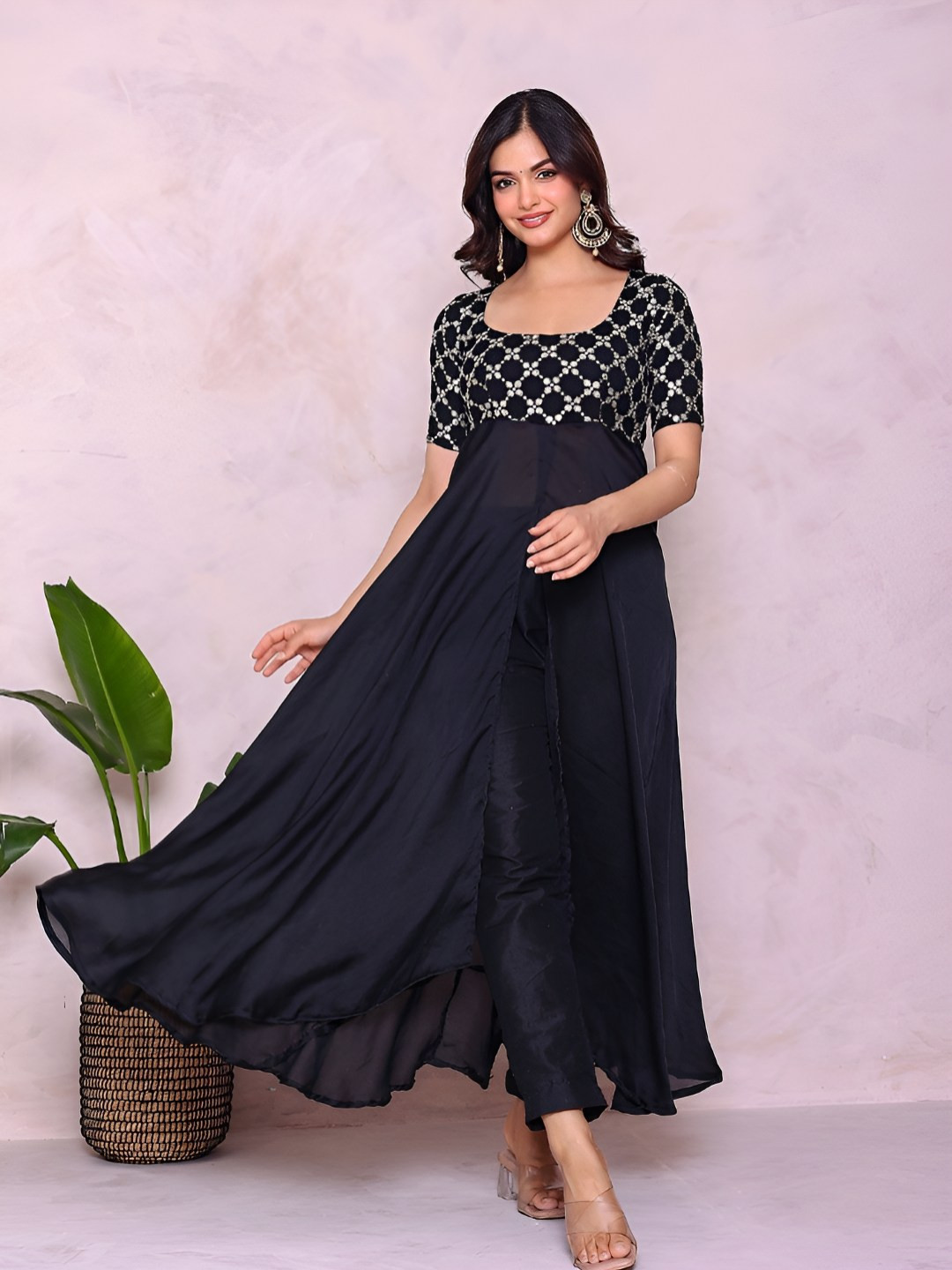 PRIYANKA CHOUDHARY Geometric Printed Empire Kurta With Trousers & Dupatta