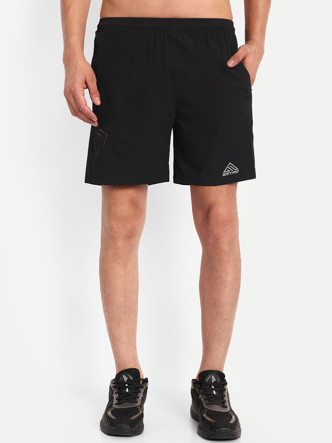 GRITPRO Men Black Solid Polyester Relaxed Fit Mid-Rise Shorts