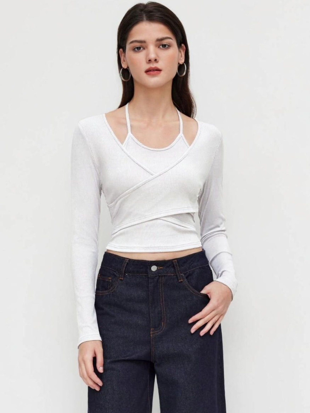 Istyle Can Halter Neck Wrap Crop Top