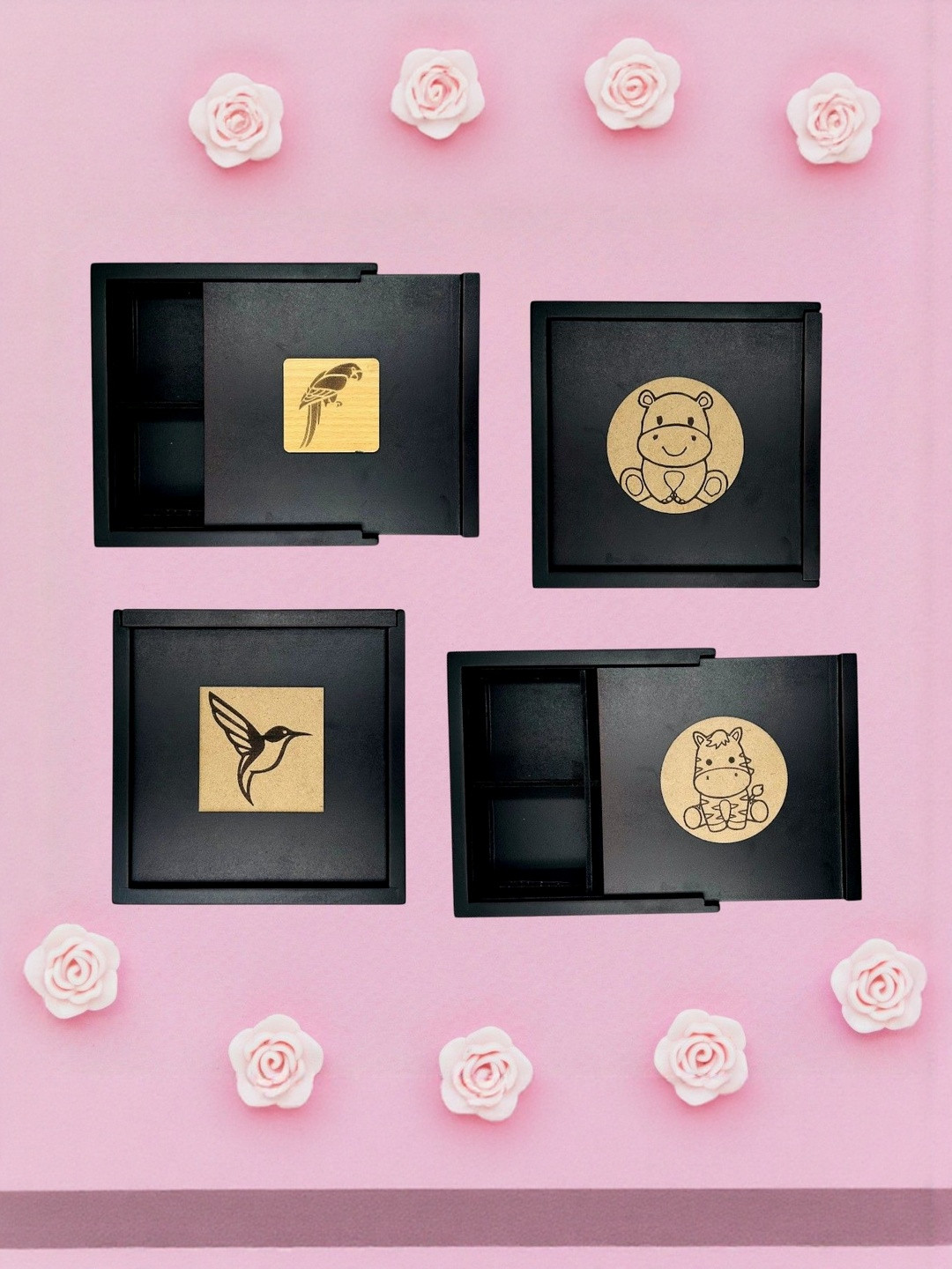 Angira handicrafts Set of 4 Wooden Dry Fruit Multipurpose 4 Section Square Box