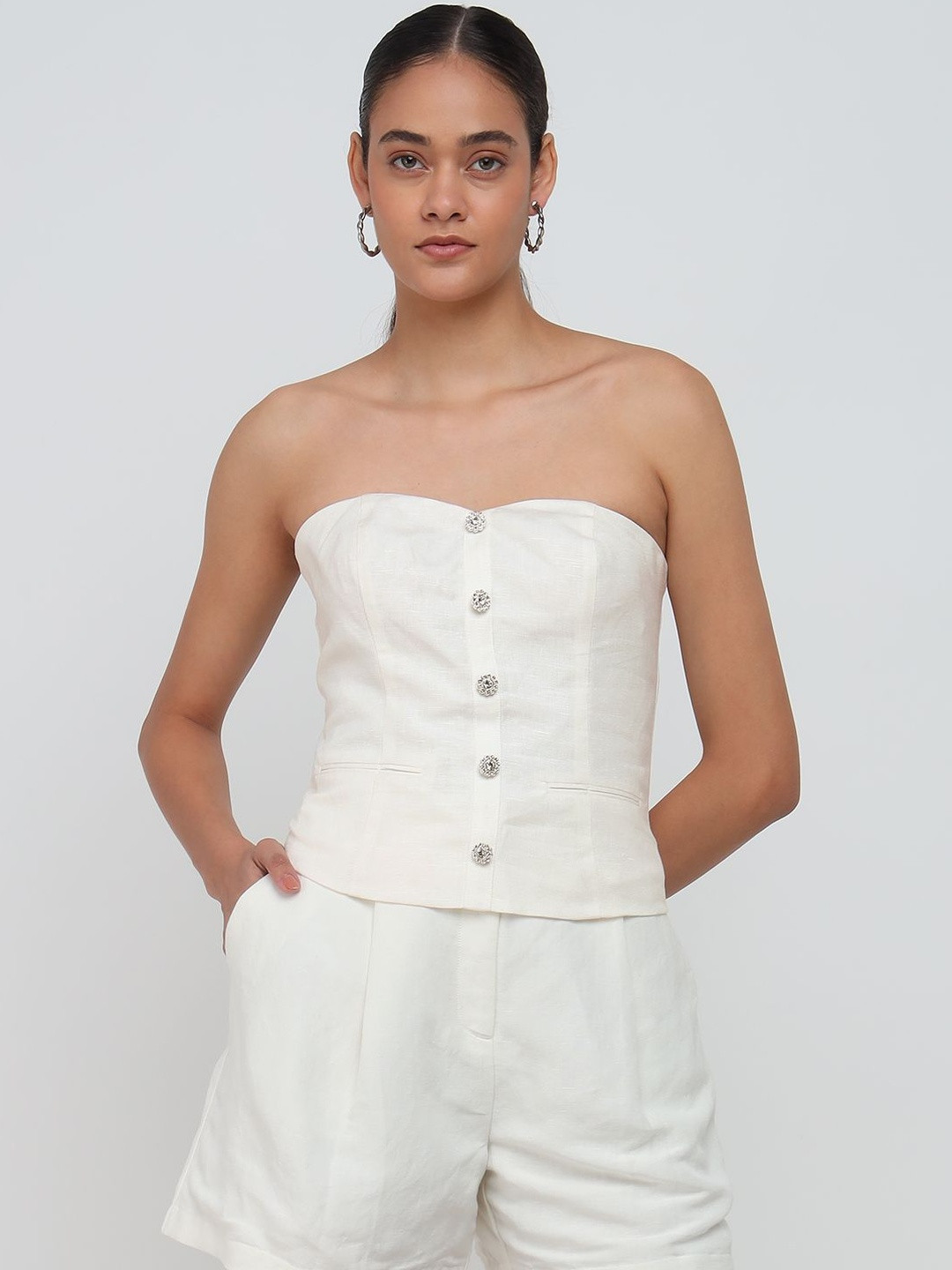 COVER STORY Women Linen Corset Crop Top