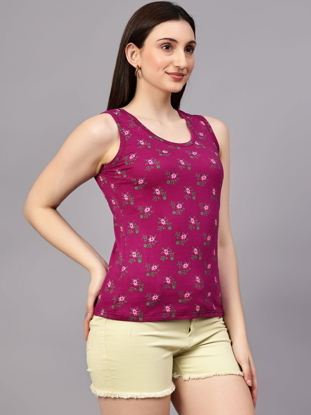 DIAZ Floral Printed pack of 2 Cotton Tank Top