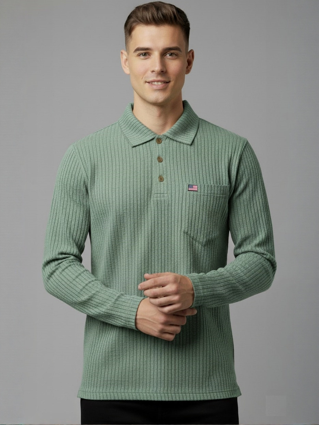 SANDPIPER Self Design Polo Collar Relaxed Fit T-shirt