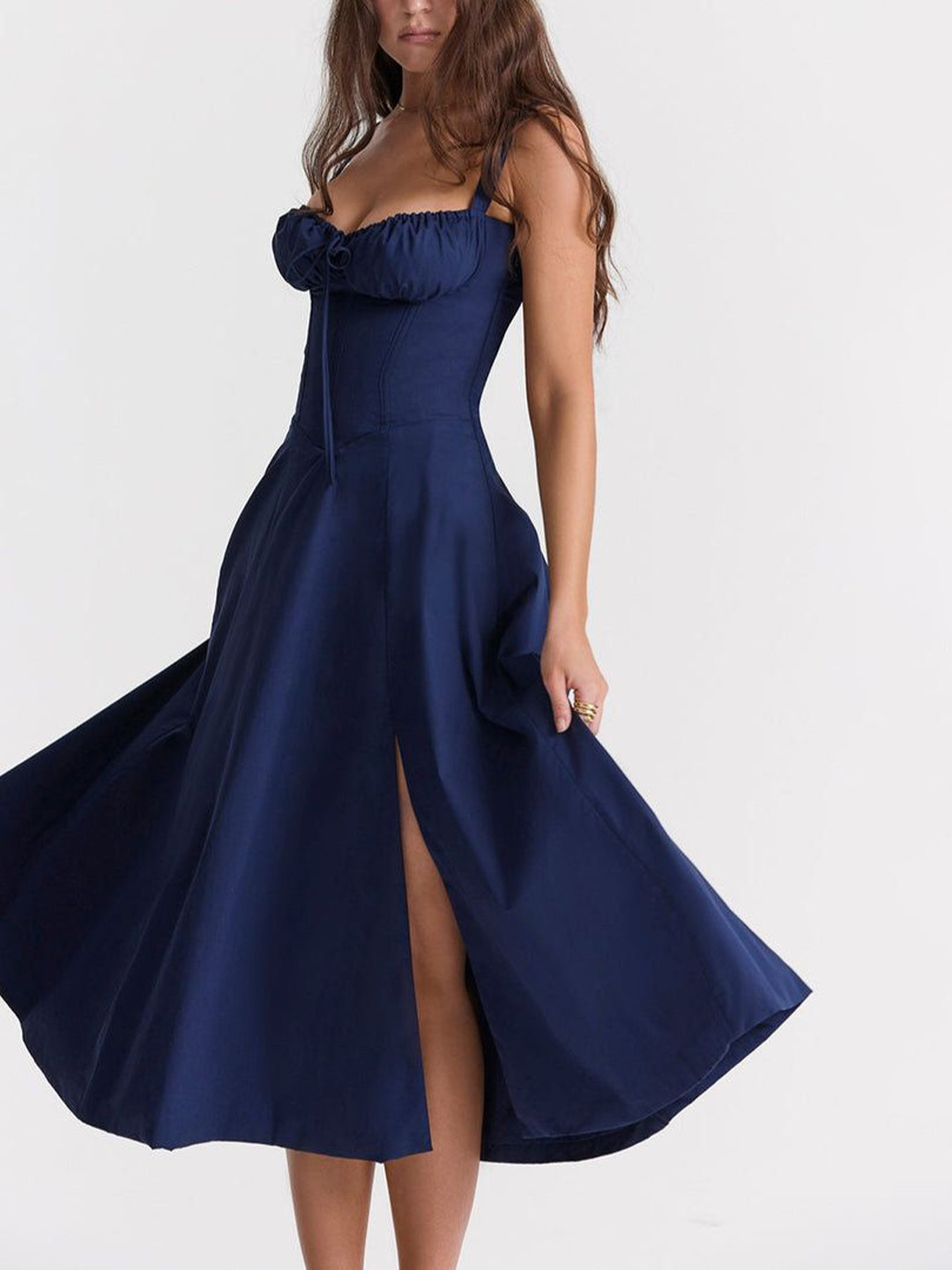 Outcast zubrina Women Sweetheart Neck Shoulder Straps Slits Corset Midi Dress