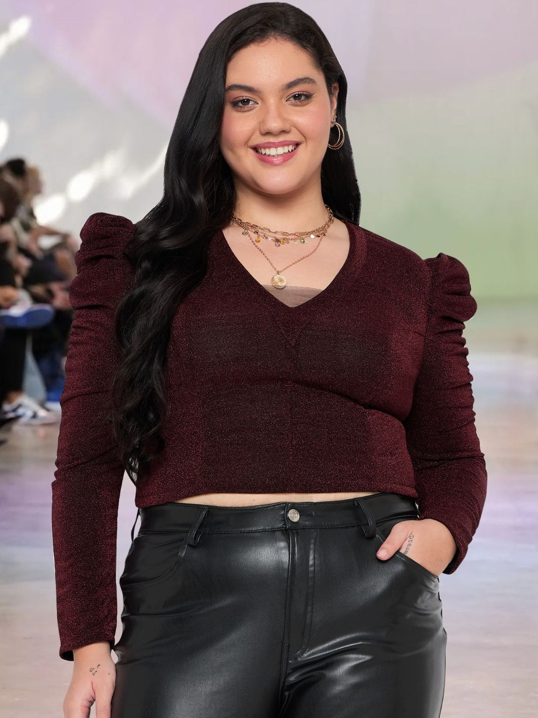 wild U Women Shimmer Plus Size Crop Top