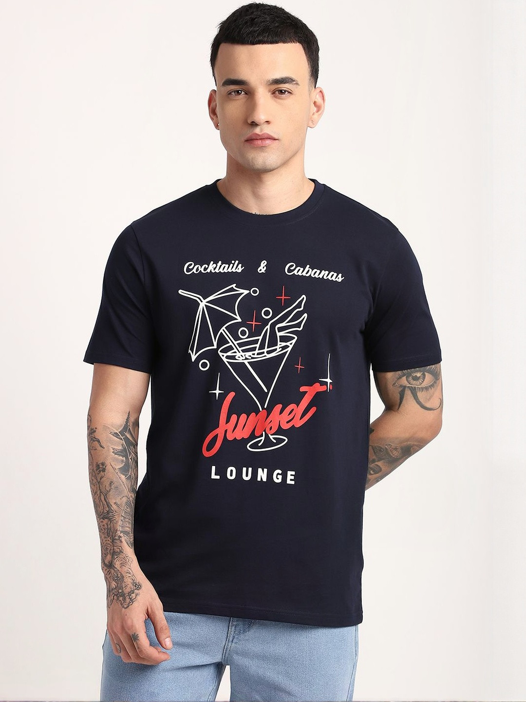 R&B Graphic Printed Round Neck Coton T-shirt