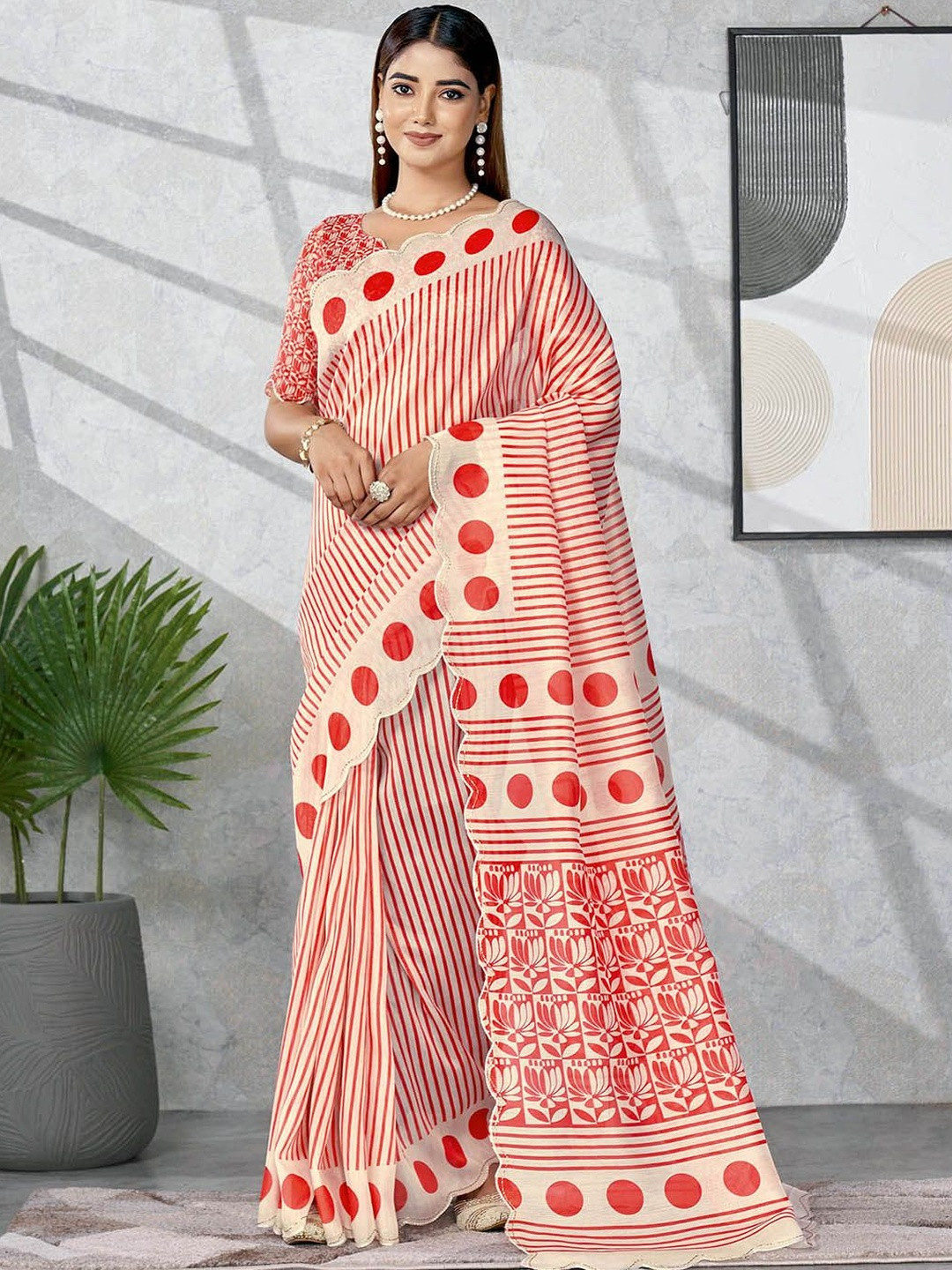 Satrani Geometric Printed Silk Cotton Traditional Saree