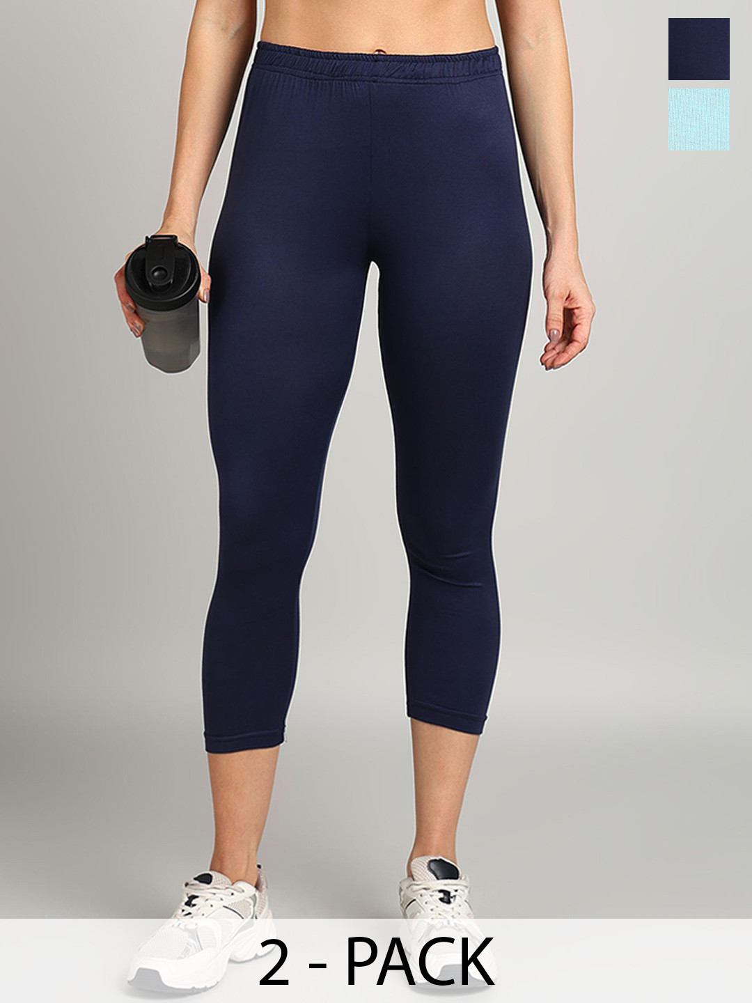 PAAVKI Pack Of 2 Pure Cotton Slim-Fit 2-Way Stretchable Three-Fourth Length Leggings