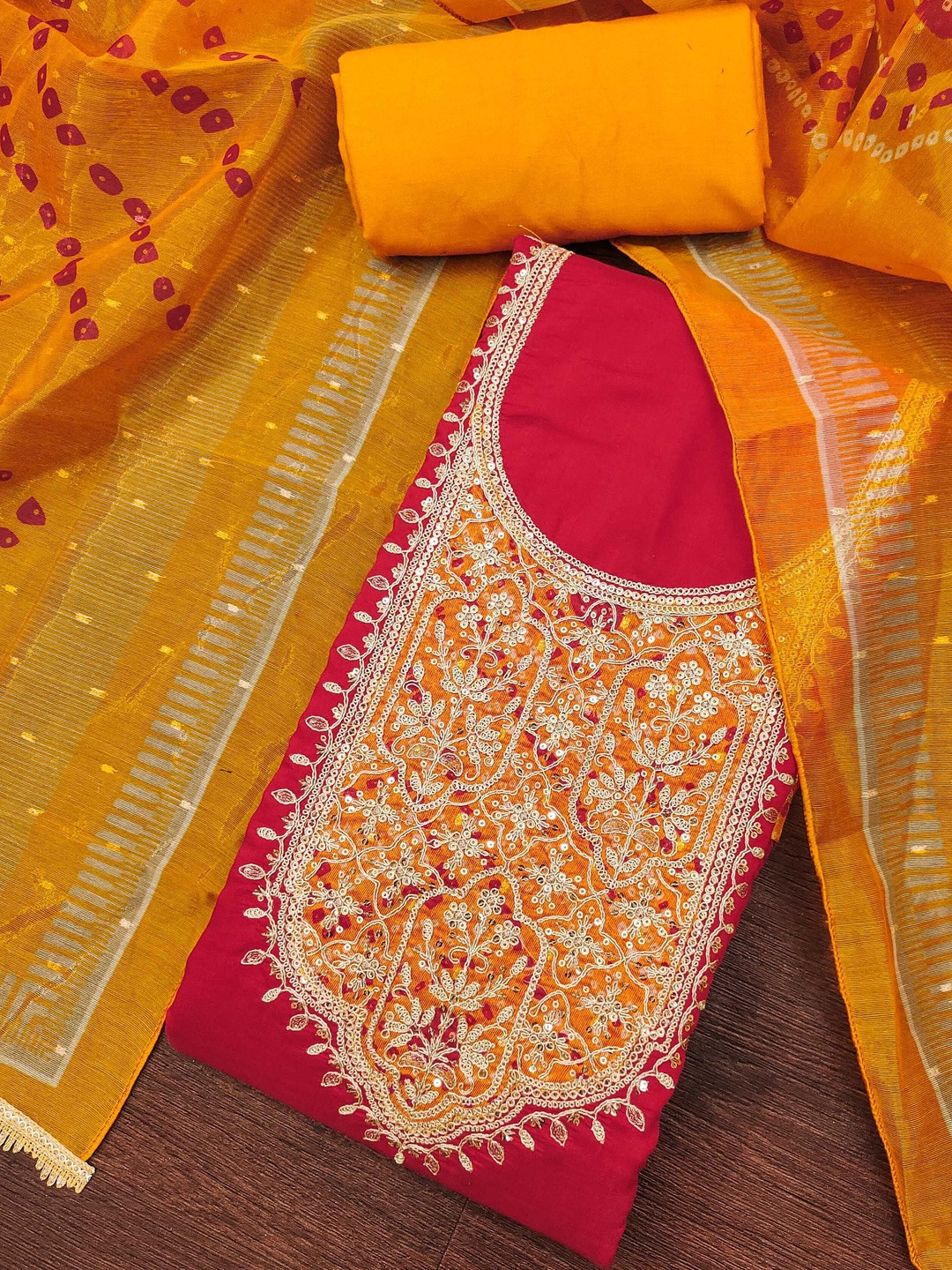 KALINI Embroidered Roman Cotton Unstitched Dress Material
