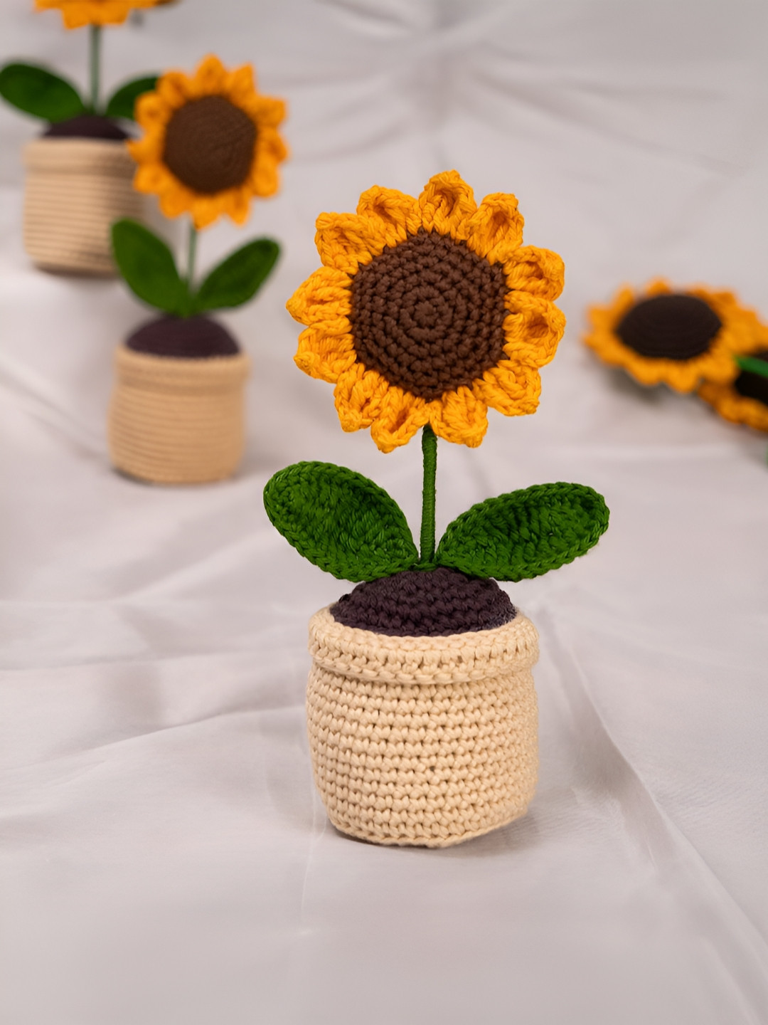 The Zappy Box Yellow Crochet Sunflower Artificial Plant With Pot