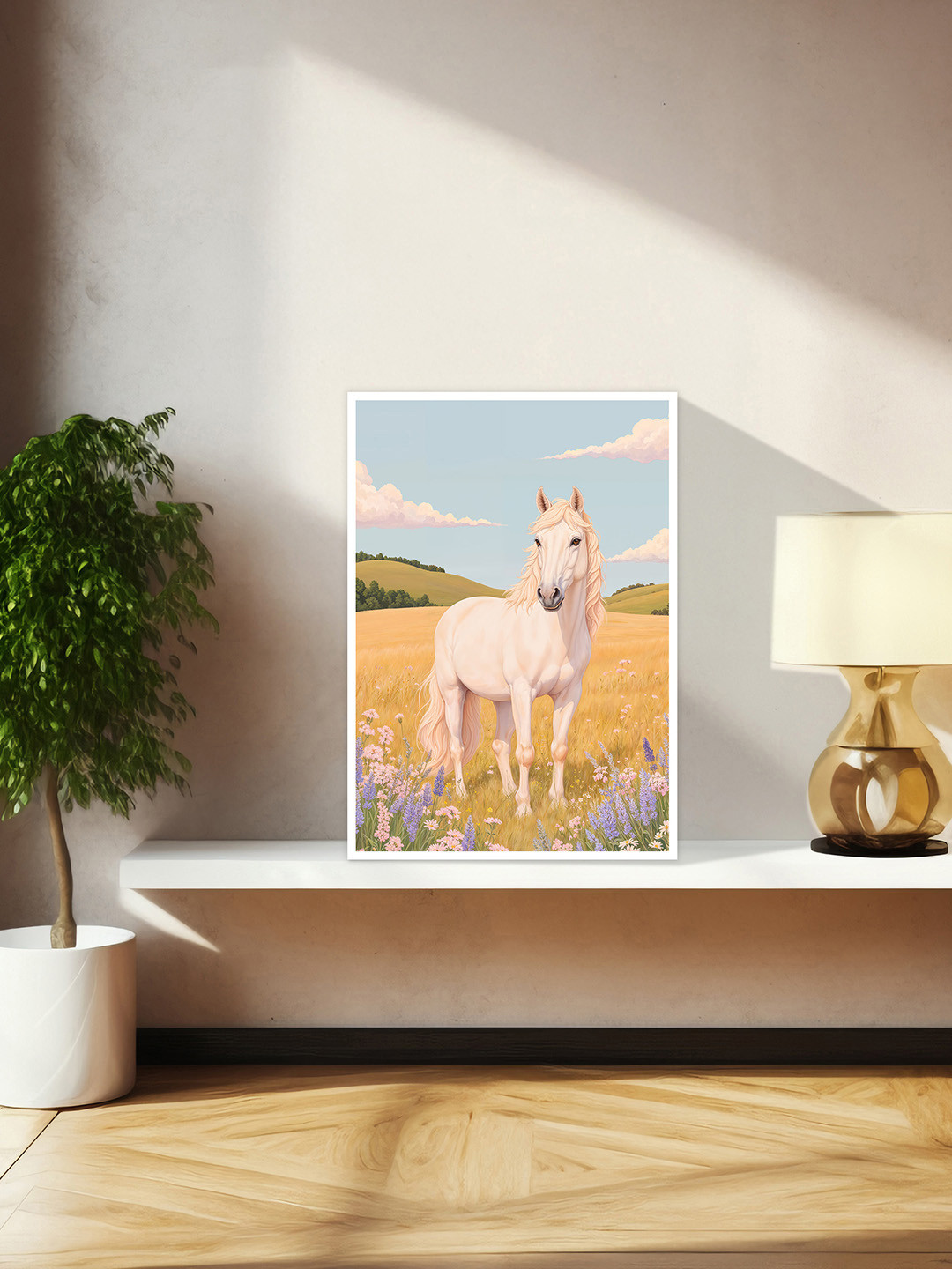 nestroots White & Beige Whispers Of The Meadow Horse Canvas Wall Art