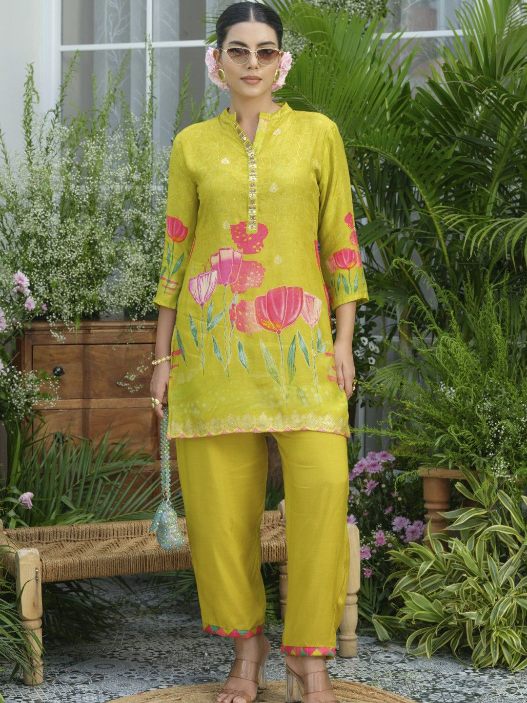 AUTUMN LANE Palash Cadmium Premium Printed Top With Trouser Co-Ords