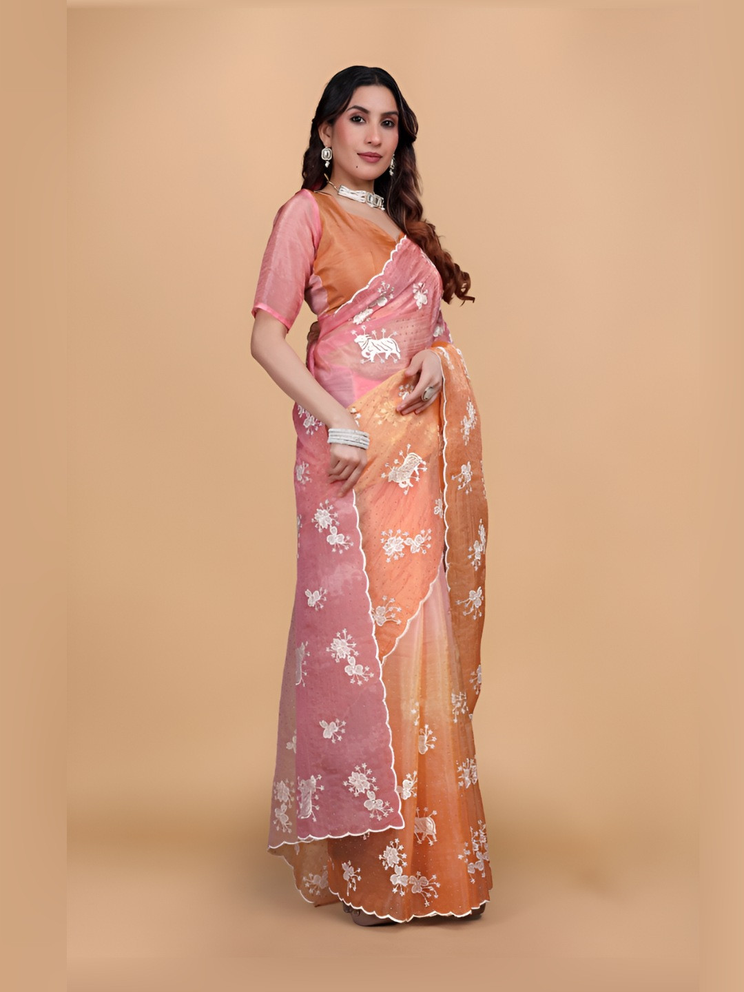 Tarlas Sarees Ethnic Motifs Embroidered Satin Saree