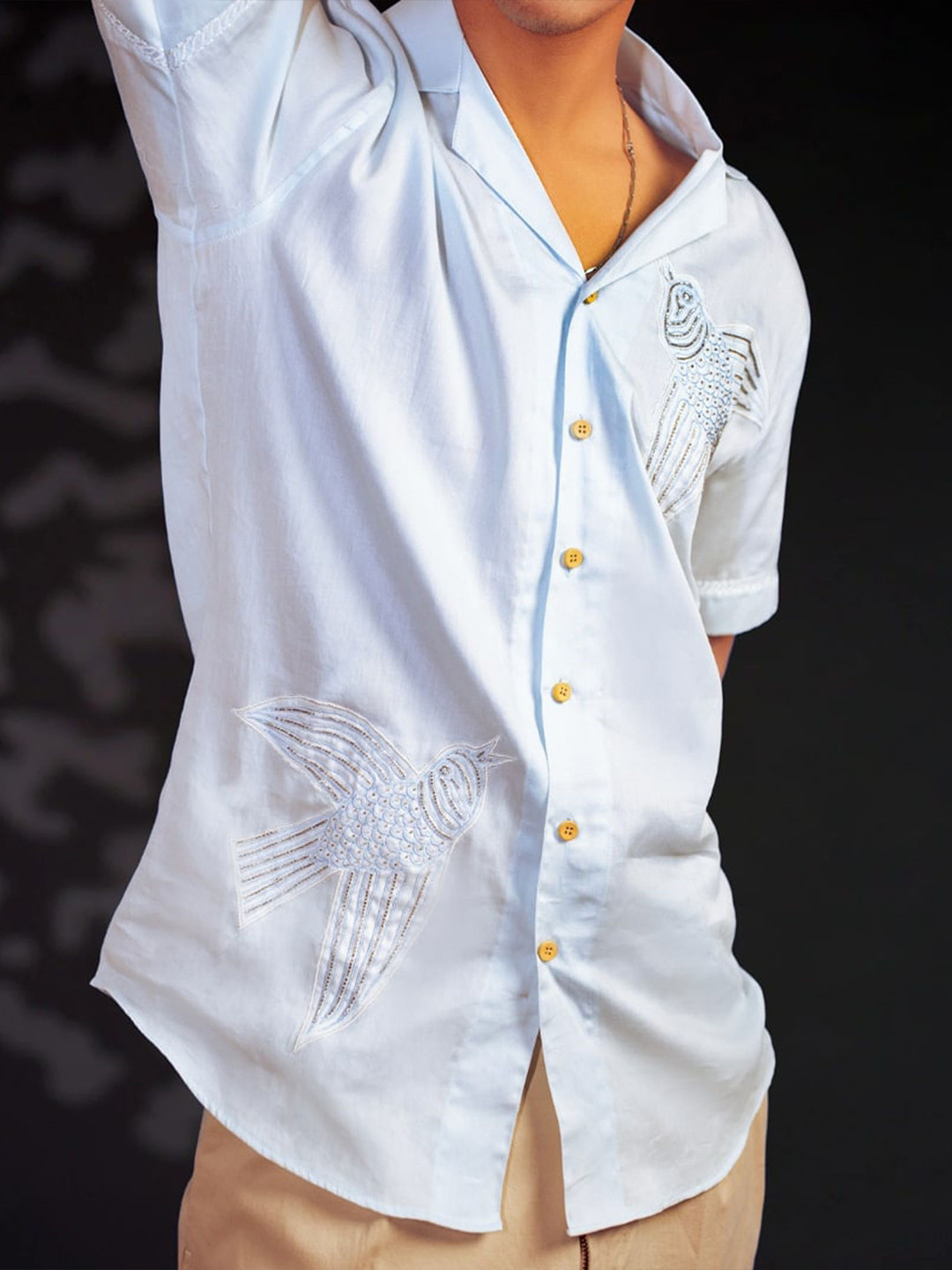 RE-FYND Men Comfort Self Design Cuban Collar Shirt