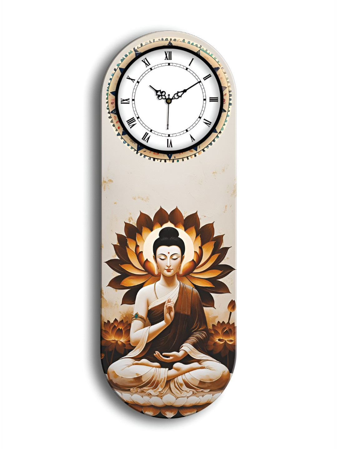 OLIVE TREE Beige & Brown Budhha Printed Wooden Rectangle Shaped Wall Clock