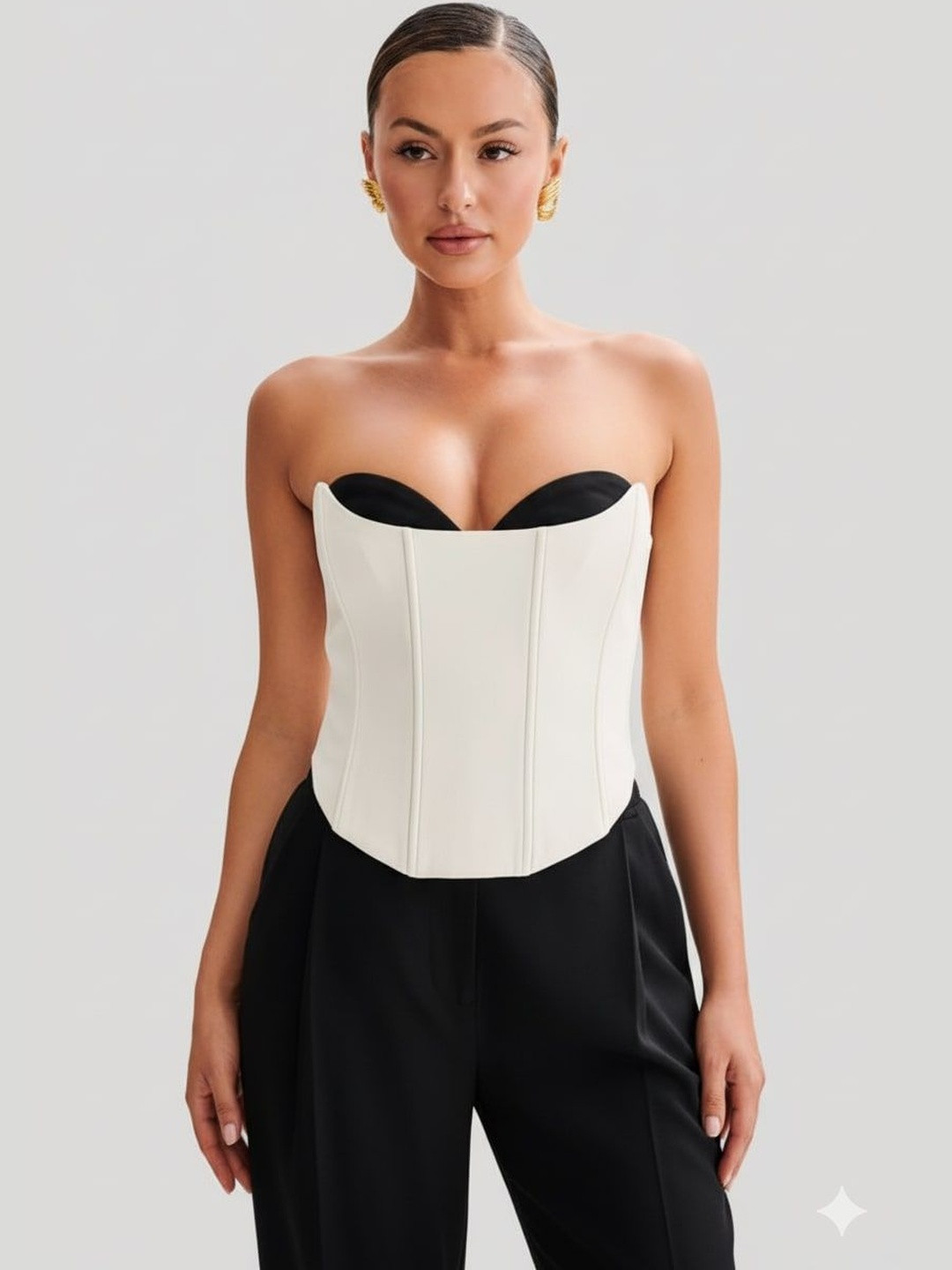 Pookiie Women Colourblocked Corset Crop Top