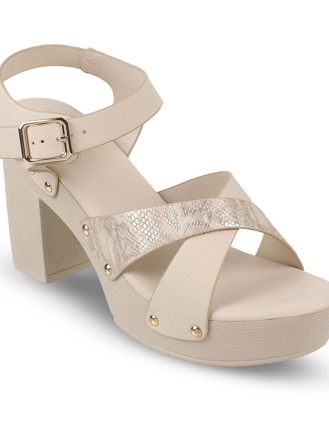 Mochi Women Embellished Party High-Top Block Sandals