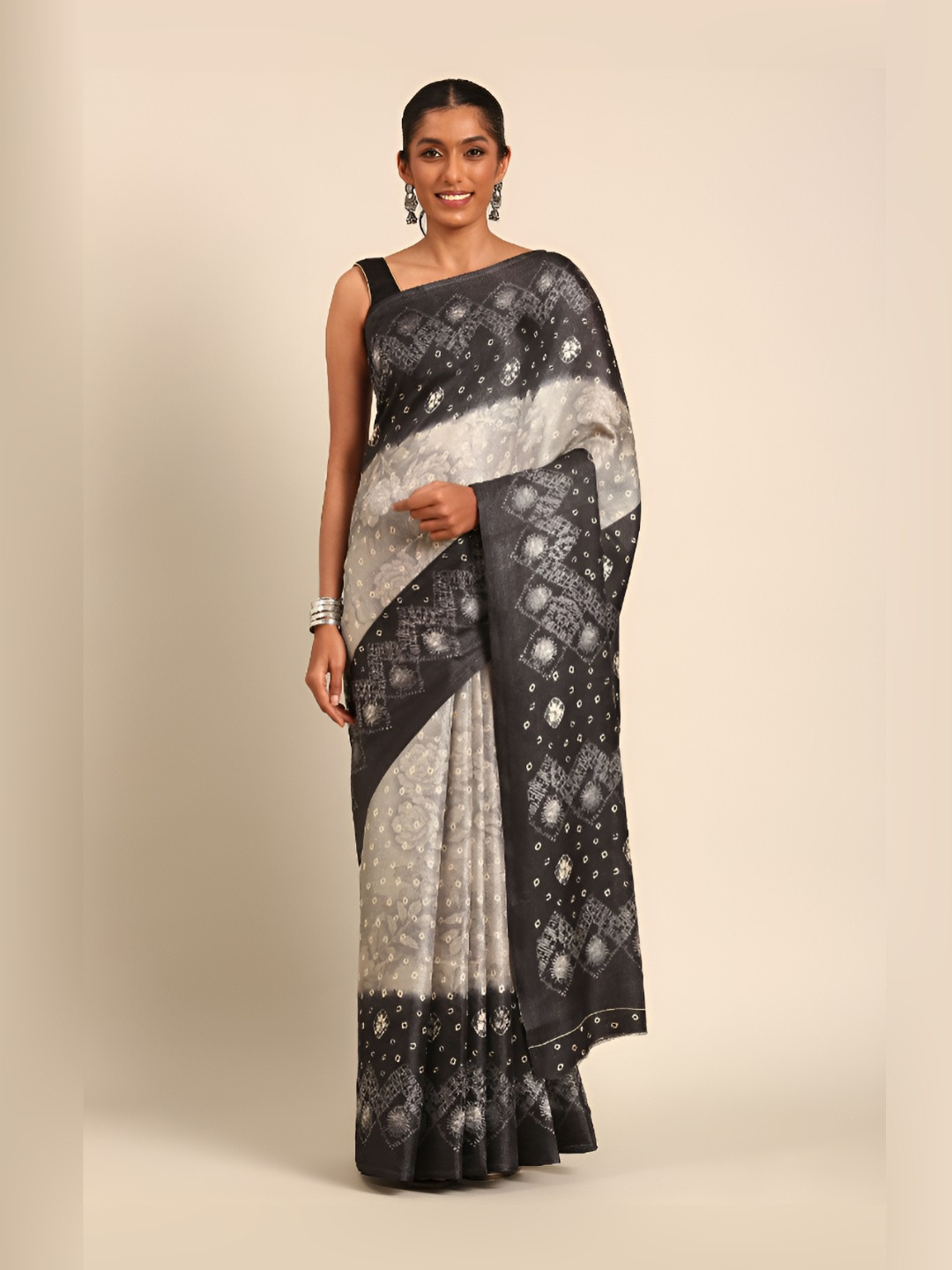 Taashi Batik Printed Tussar Saree With Unstiched Blouse Piece