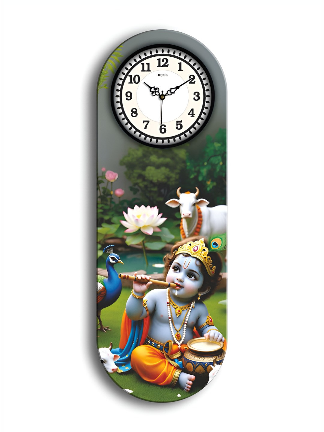 OLIVE TREE Green & White Little Printed Wooden Rectangle Shaped Wall Clock