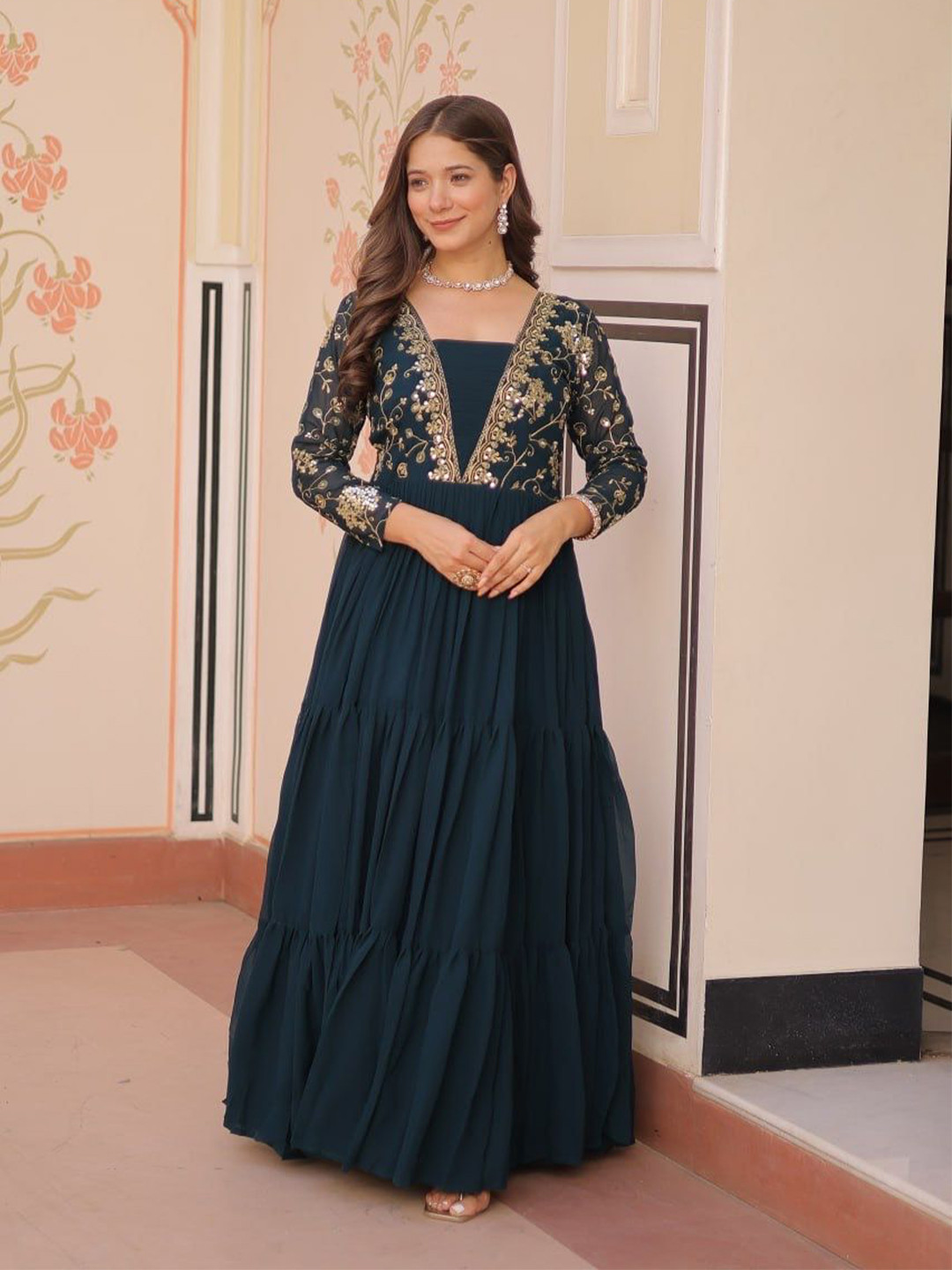 FVD Embroidered Women Embroidered Maxi Gown Ethnic Dress