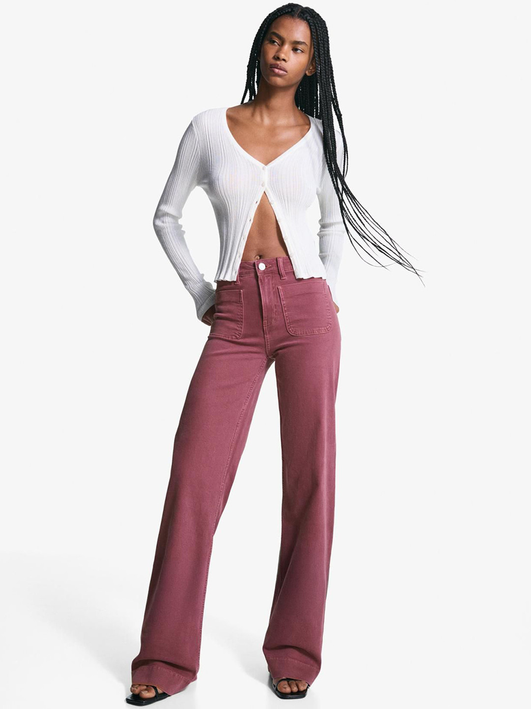 Bershka Women Regular Fit Seamless Pockets High-Rise Wide-Leg Cotton Jeans