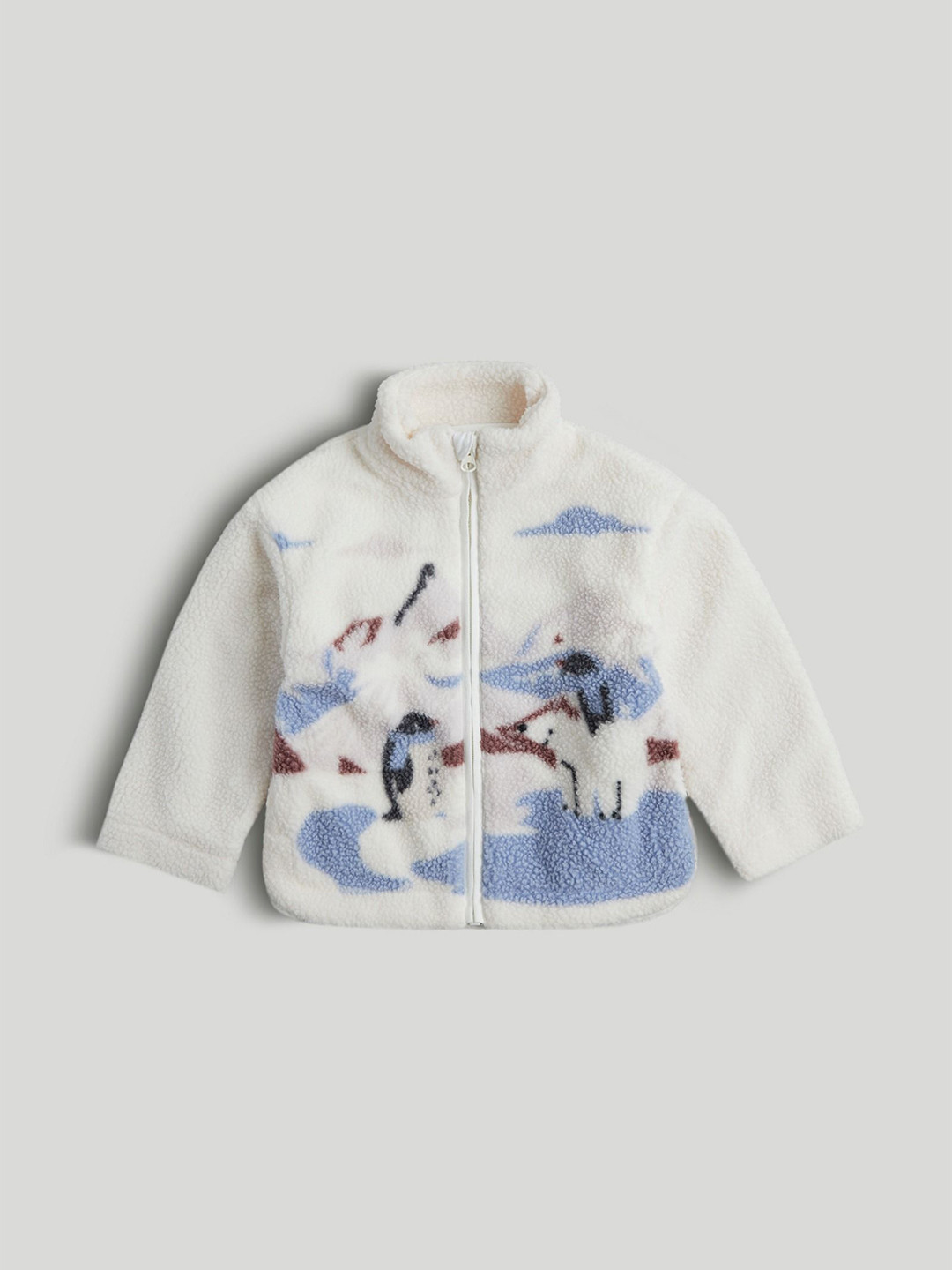 mothercare Boys Stand Collar Animal Printed Sherpa Jacket