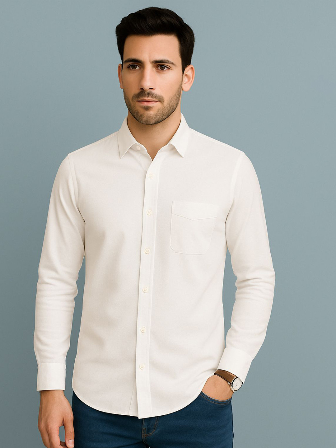 SONISHQ Men Original Slim Fit Solid Spread Collar Cotton Casual Shirt