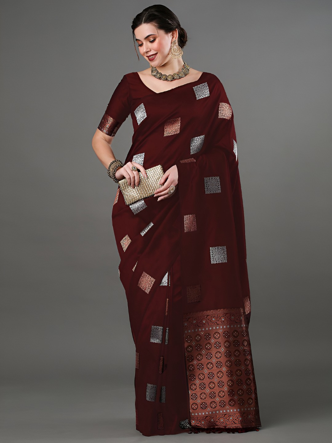 Aagrahi fashion Woven Design Zari Banarasi Pure Silk Saree With Unstitched Blouse